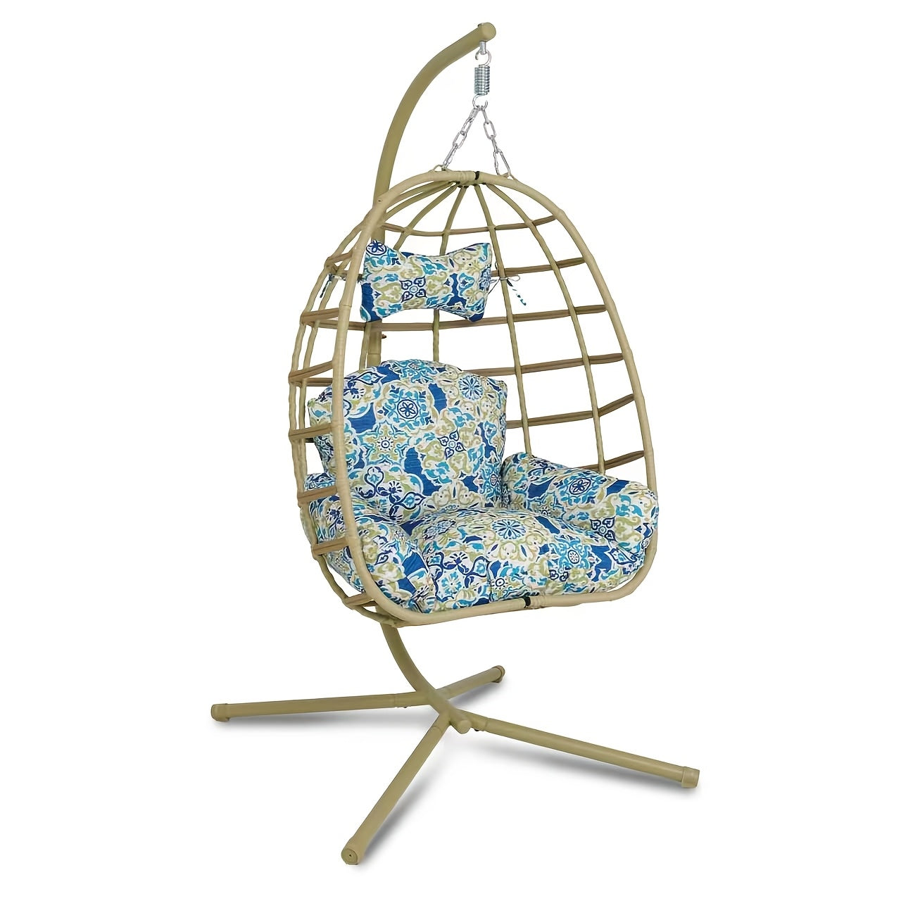 Egg-shaped Hanging Chair with Headrest and Frame, Courtyard Hanging Chair, Suitable for Outdoor Camping, Balcony, and Garden Use, Enhanced X-shaped Frame, UV-resistant Cushions, Soft, Breathable, and Skin-friendly