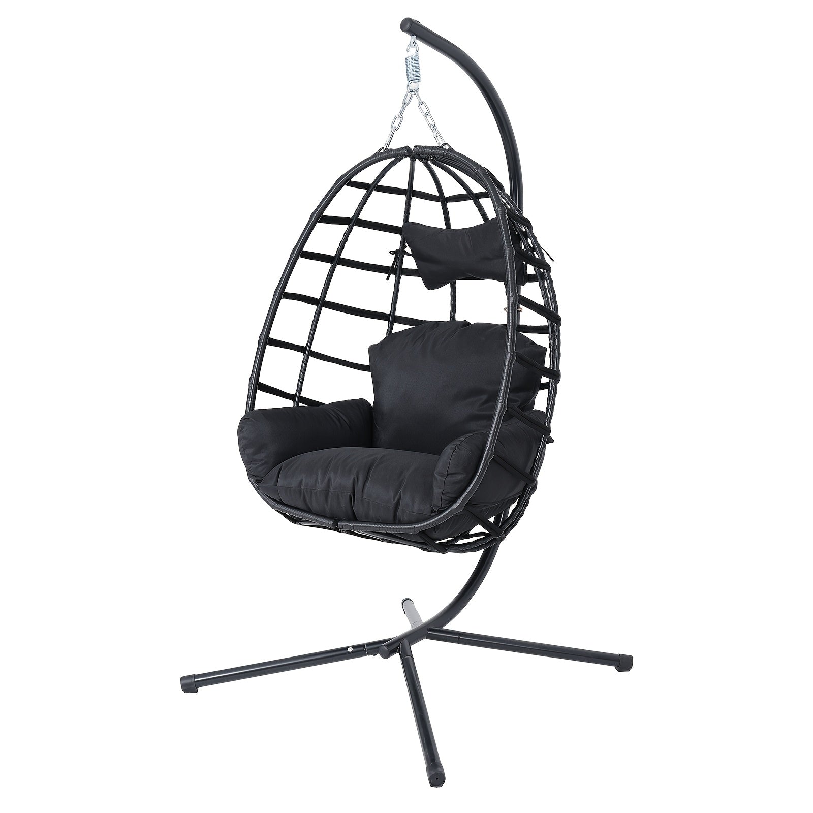 Hanging Egg Chair with Stand Outdoor, Rattan Wicker Swing Hammock Chairs, Comfortable Outdoor Swing Chair, Durable Egg Swing Chair, Equipped with Cushions & Headrest, 350 Lbs Capacity, Suitable for Patio Garden, Birthday Gift or Valentine's Day