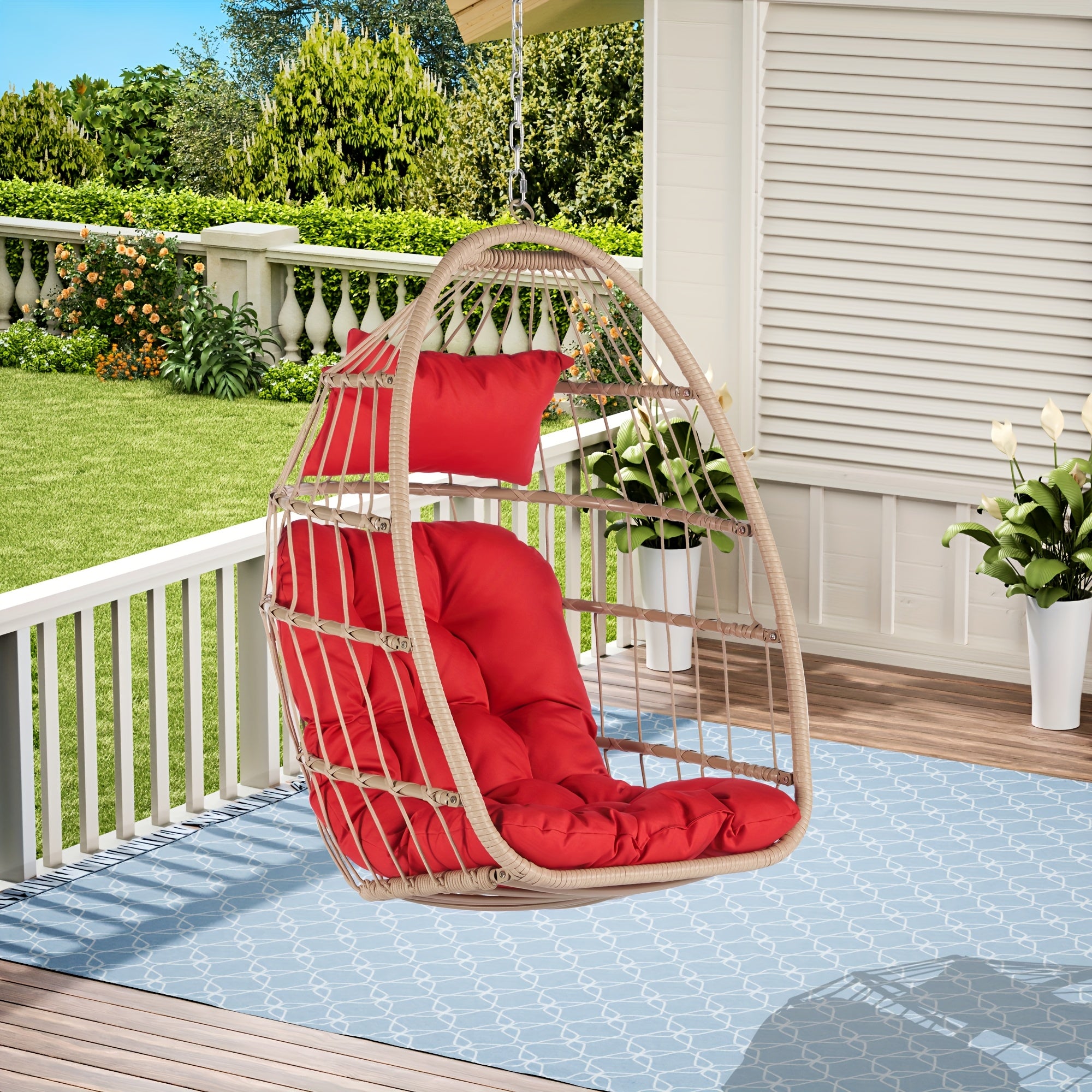 Indoor Outdoor Egg Swing Chair Without Stand, Patio Wicker Rattan Hanging Chair W\u002FCushion, All Weather Foldable Hammock Chair Basket Chairs For Bedroom, Porch