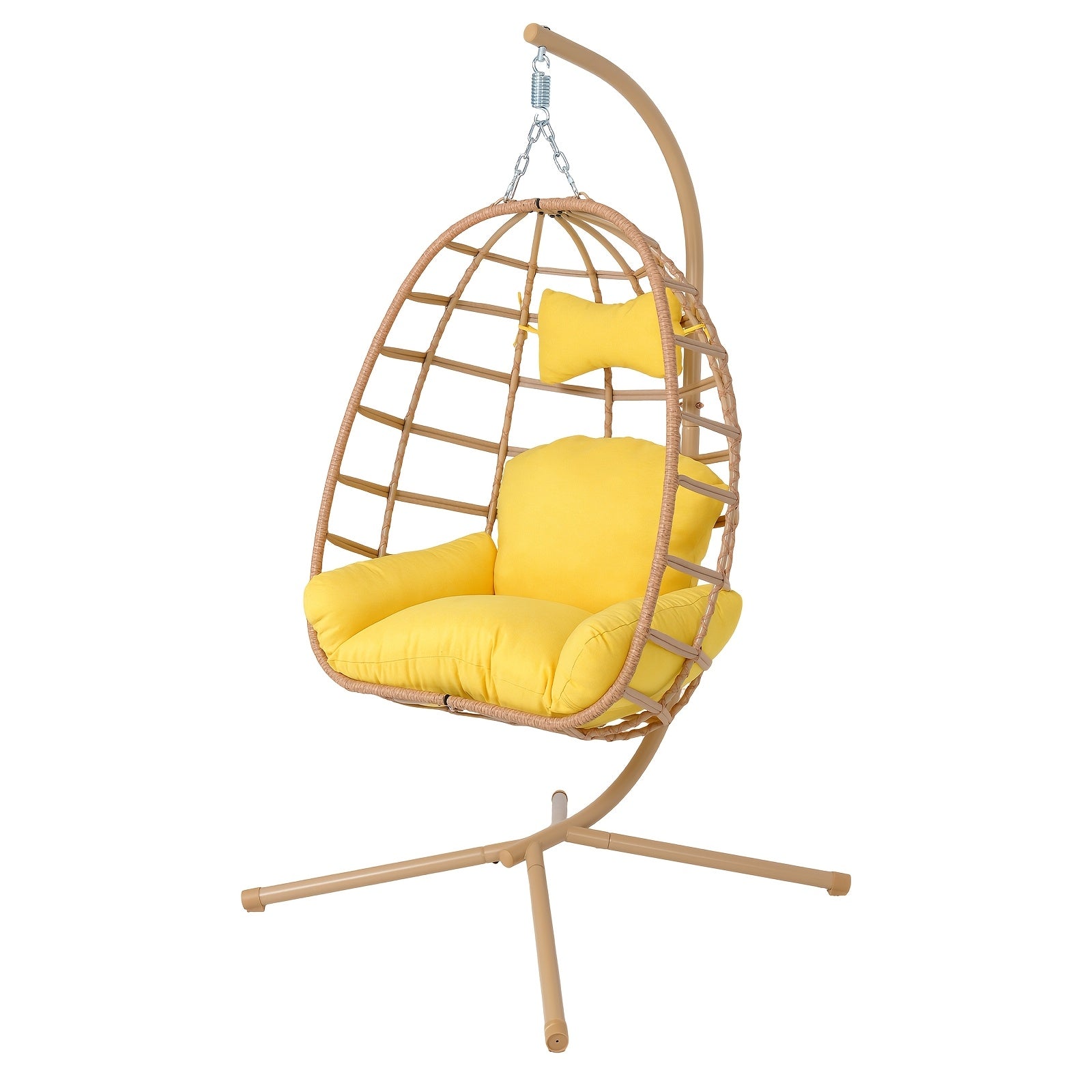 Hanging Egg Chair with Stand Outdoor, Rattan Wicker Swing Hammock Chairs, Comfortable Outdoor Swing Chair, Durable Egg Swing Chair, Equipped with Cushions & Headrest, 350 Lbs Capacity, Suitable for Patio Garden, Birthday Gift or Valentine's Day