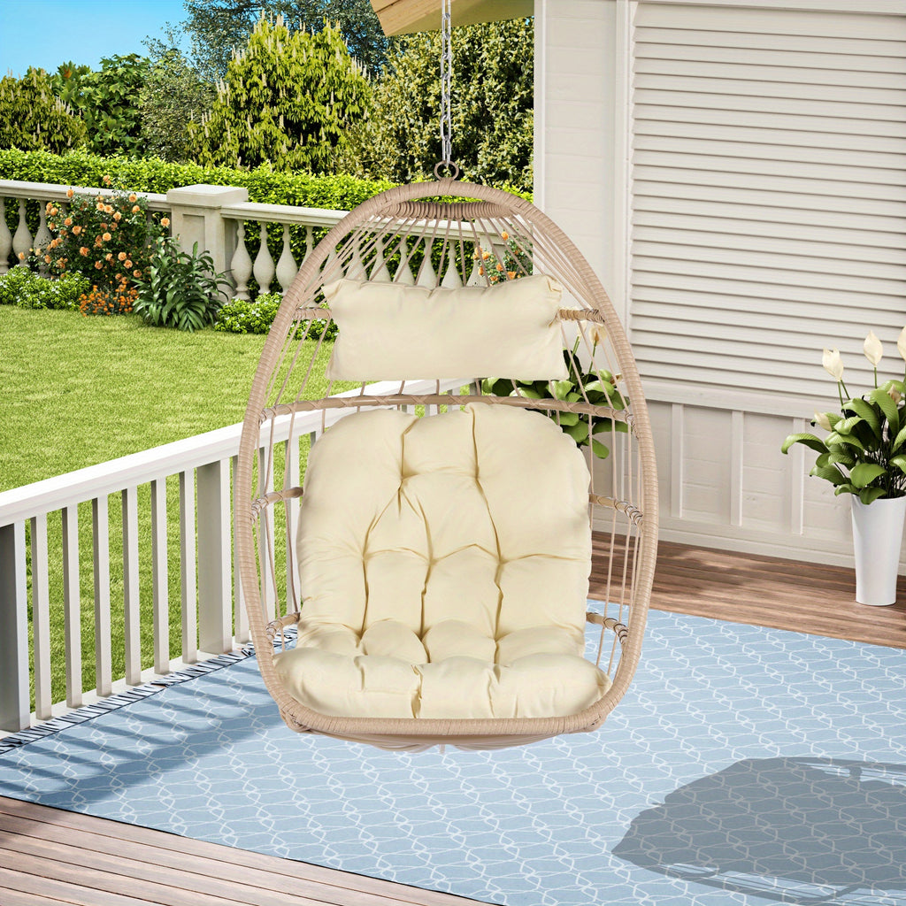 Indoor Outdoor Egg Swing Chair Without Stand, Patio Wicker Rattan Hanging Chair W\u002FCushion, All Weather Foldable Hammock Chair Basket Chairs For Bedroom, Porch