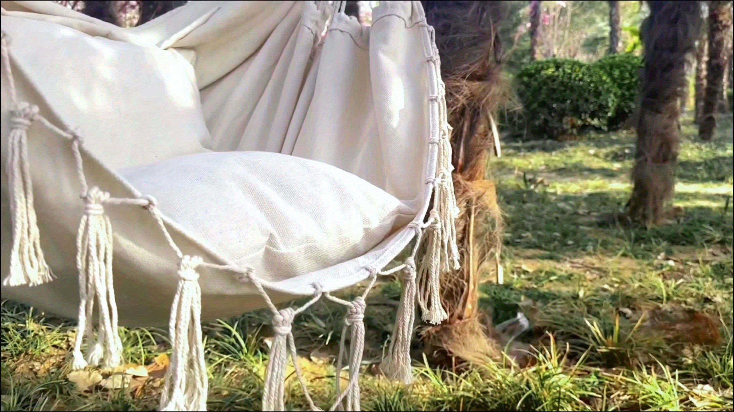 Hanging Hammock Chair with Two Cushions, Durable Webbing Straps And Hooks, Handcrafted for Outdoor Use in Gardens, Porches, And Patios