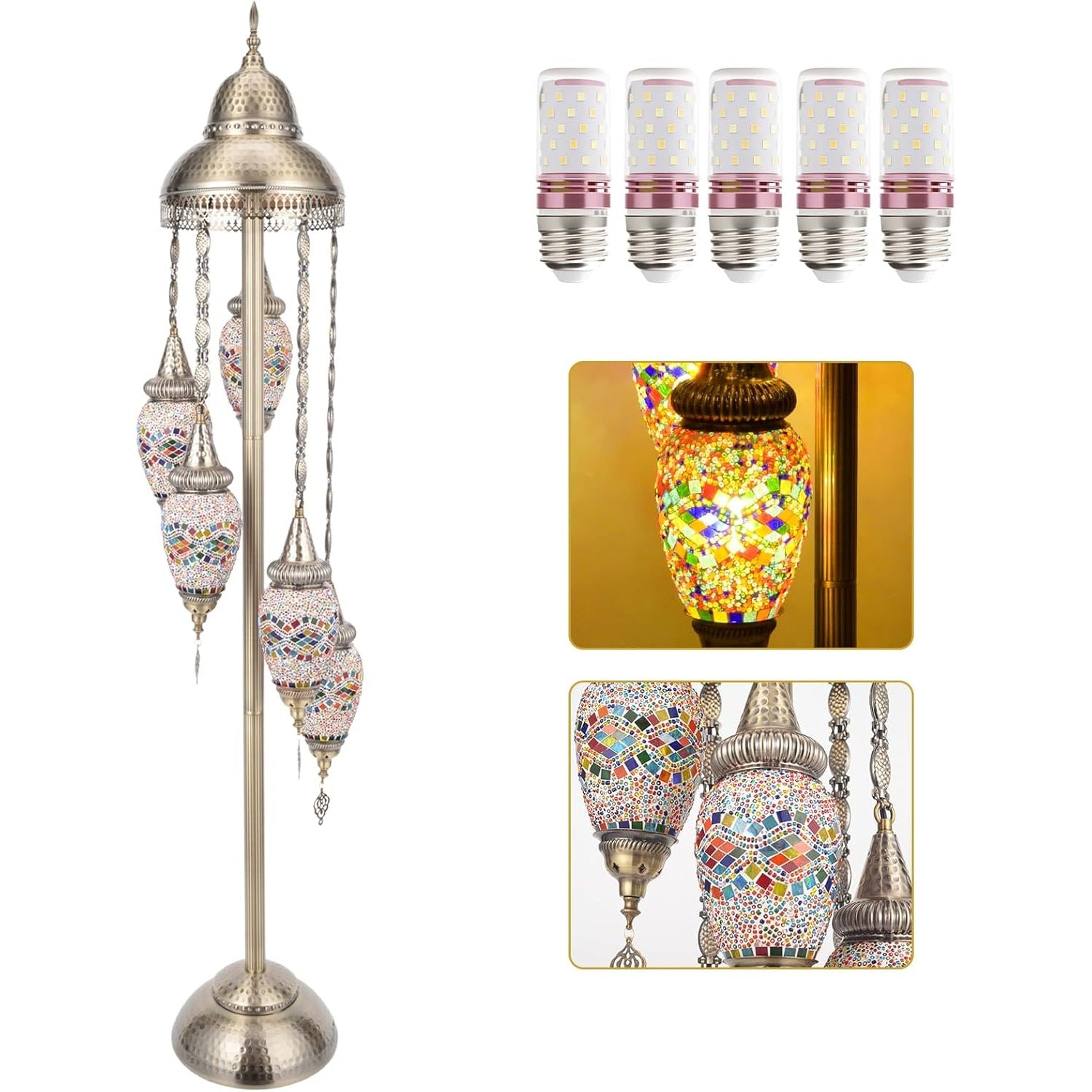 Turkish Handmade Mosaic Floor Lamp Moroccan Bohemian Style 5 Olive Shade Metal Base Living Room Decor Light