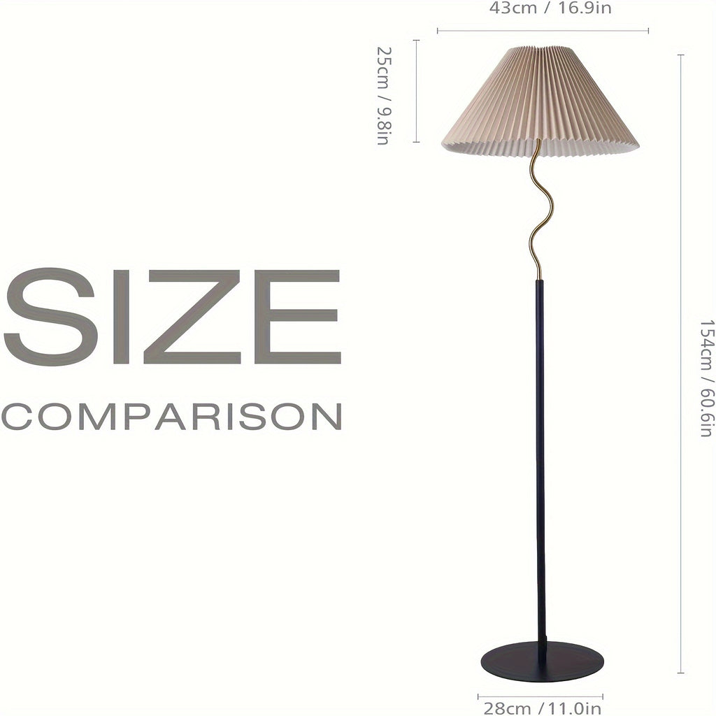KUNJOULAM Modern Pleated Floor Lamp, Black Pole Floor Lamps, Simple Design Tall Lamp With Adjustable Beige Lampshade, Standing Lamp For Living Room, Bedroom, Office, Home