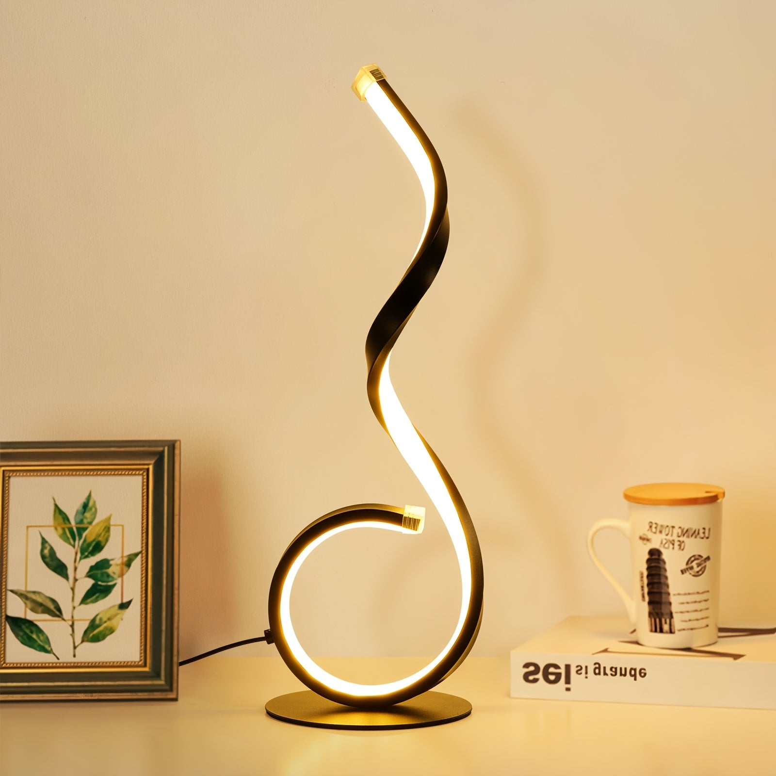 1\u002F2pcs Bedside Table Lamp for Bedroom - 3 Way Dimmable Floor Lamp USB C Charging Ports, Modern Minimalist Dimmable Spiral Table Lamp for Living Room, Desk, LED Bulb Included(Black\u002FWhite)