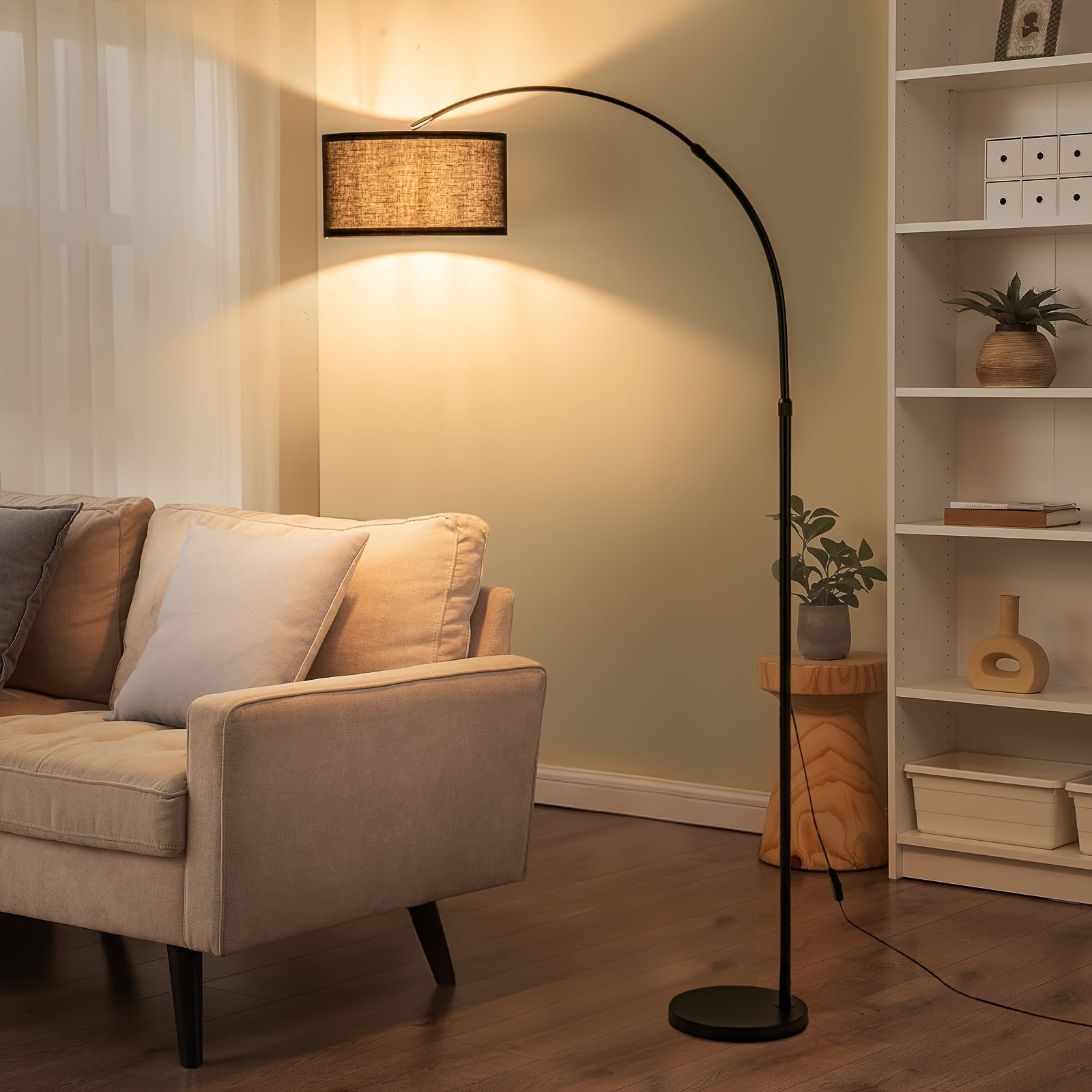 Dimmable Floor Lamp 60 Inch Adjustable Lampshade Arched Standing Floor Lamp | Modern Black Color Changing Curved Ambient Lighting for Bedroom And Living Room, Office Corner Floor Lamps