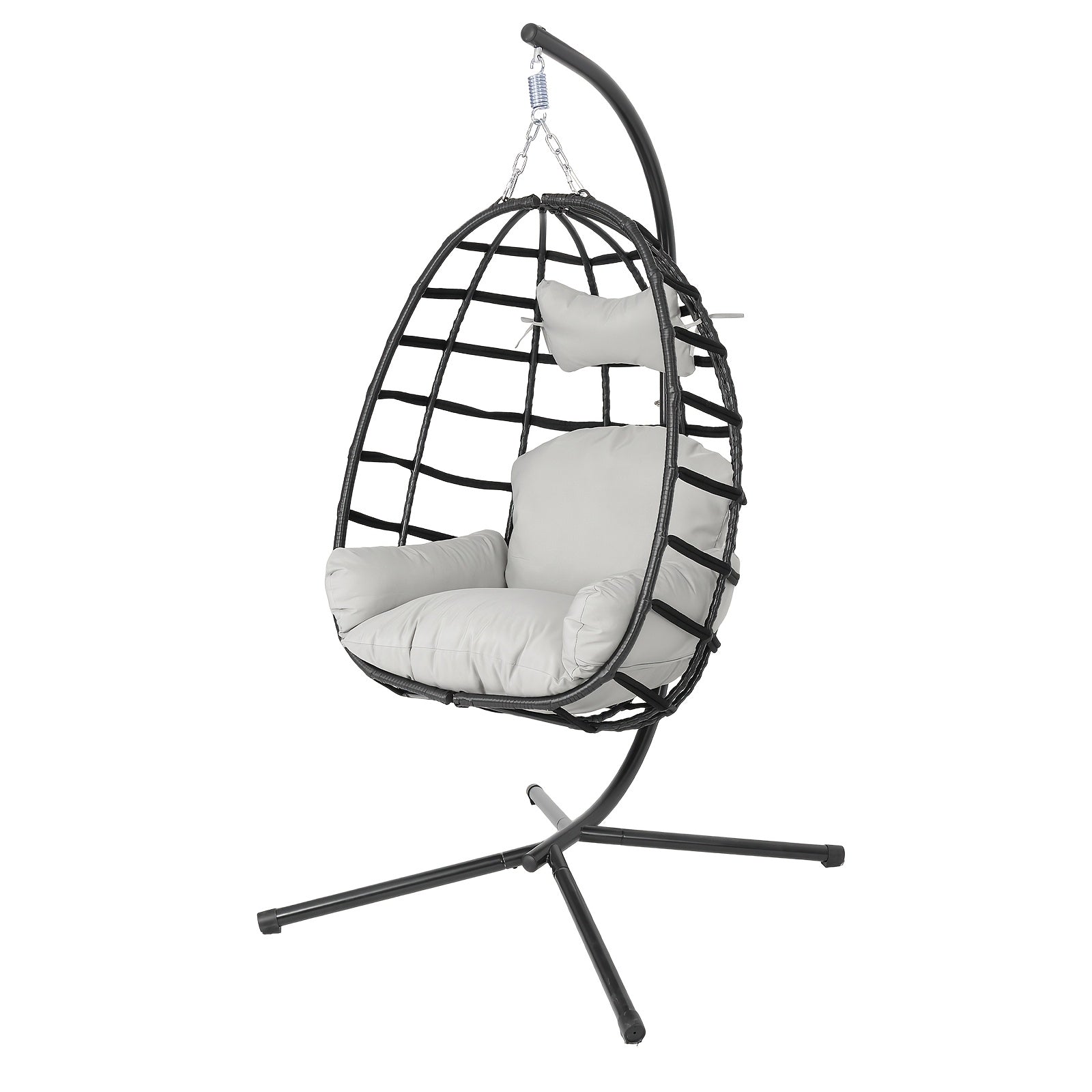 Hanging Egg Chair with Stand Outdoor, Rattan Wicker Swing Hammock Chairs, Comfortable Outdoor Swing Chair, Durable Egg Swing Chair, Equipped with Cushions & Headrest, 350 Lbs Capacity, Suitable for Patio Garden, Birthday Gift or Valentine's Day