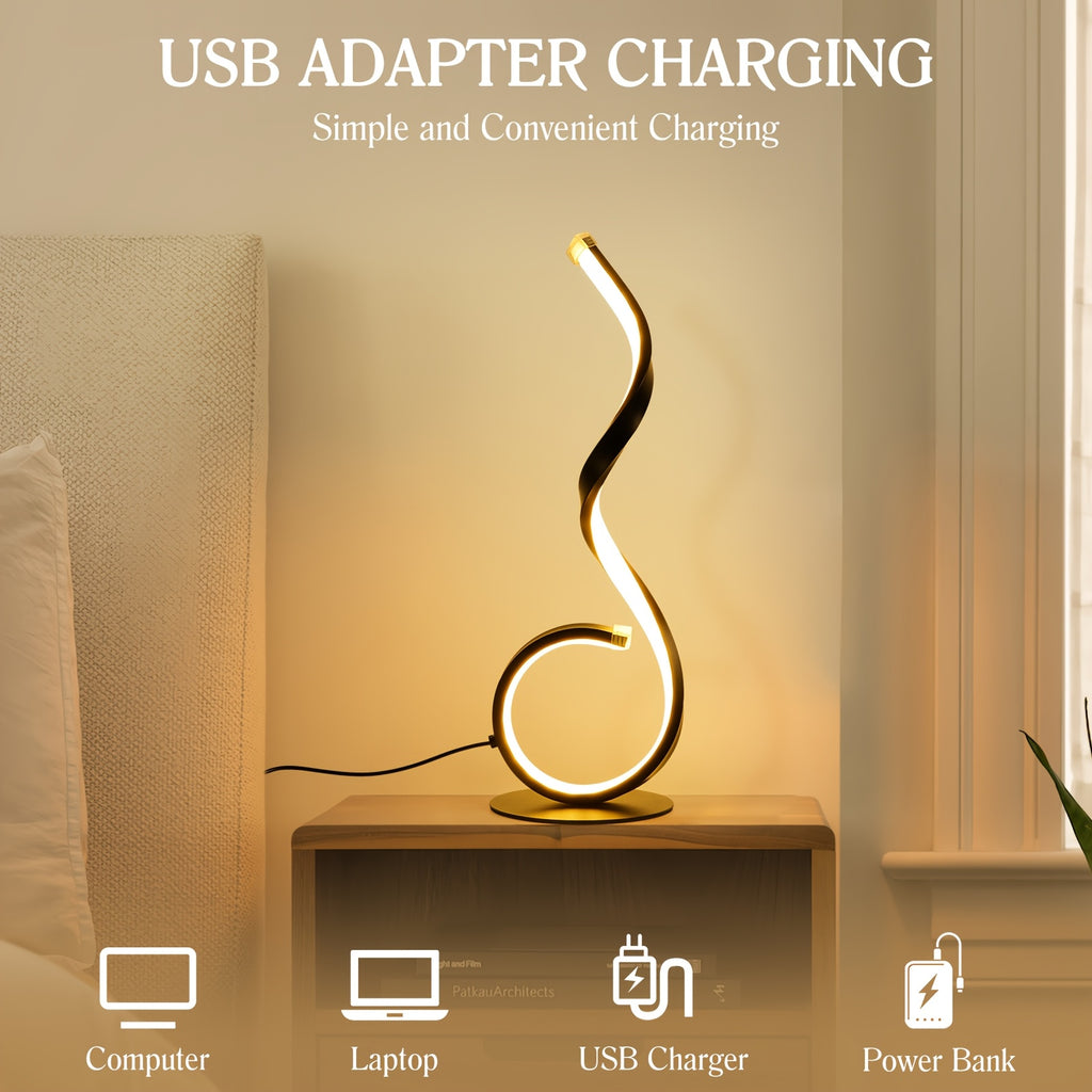 1\u002F2pcs Bedside Table Lamp for Bedroom - 3 Way Dimmable Floor Lamp USB C Charging Ports, Modern Minimalist Dimmable Spiral Table Lamp for Living Room, Desk, LED Bulb Included(Black\u002FWhite)