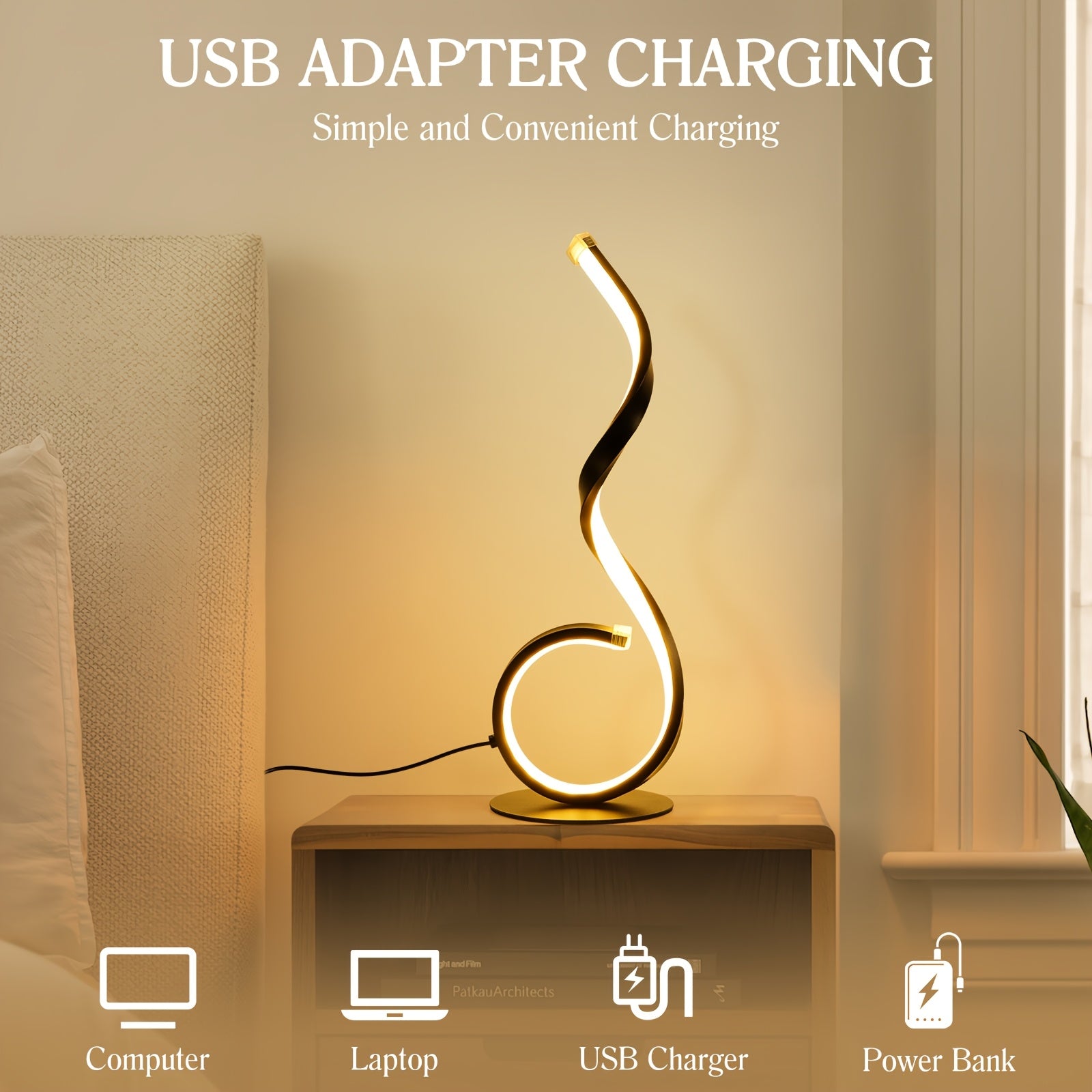 1\u002F2pcs Bedside Table Lamp for Bedroom - 3 Way Dimmable Floor Lamp USB C Charging Ports, Modern Minimalist Dimmable Spiral Table Lamp for Living Room, Desk, LED Bulb Included(Black\u002FWhite)
