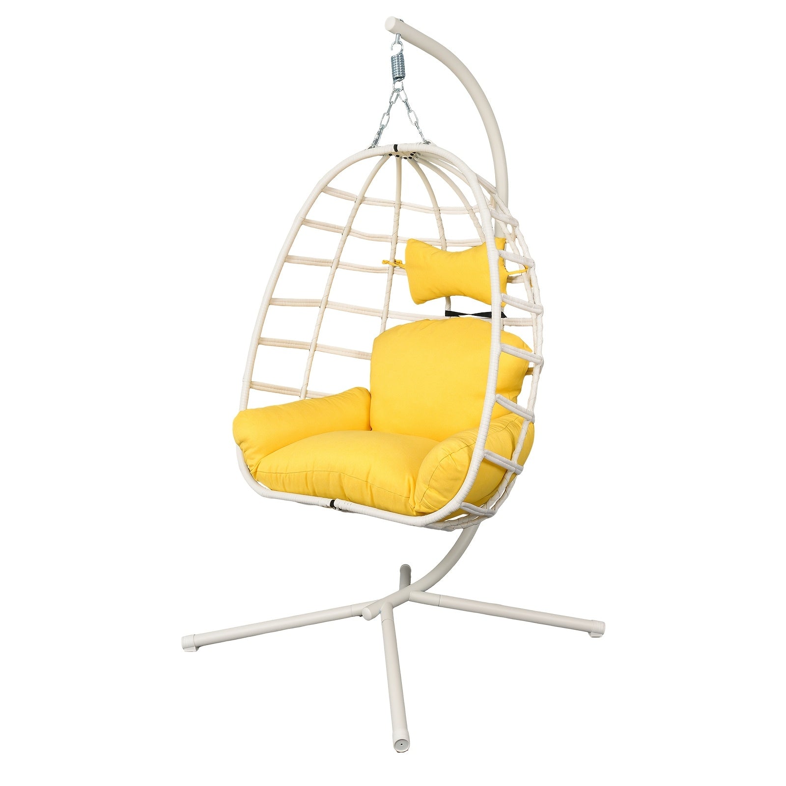 Hanging Egg Chair with Stand Outdoor, Rattan Wicker Swing Hammock Chairs, Comfortable Outdoor Swing Chair, Durable Egg Swing Chair, Equipped with Cushions & Headrest, 350 Lbs Capacity, Suitable for Patio Garden, Birthday Gift or Valentine's Day