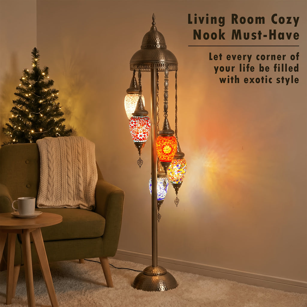 Turkish Handmade Mosaic Floor Lamp Moroccan Bohemian Style 5 Olive Shade Metal Base Living Room Decor Light