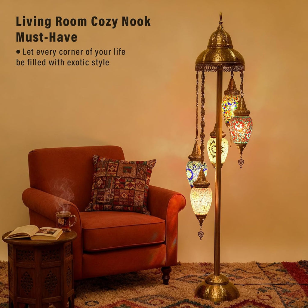 Turkish Handmade Mosaic Floor Lamp Moroccan Bohemian Style 5 Olive Shade Metal Base Living Room Decor Light