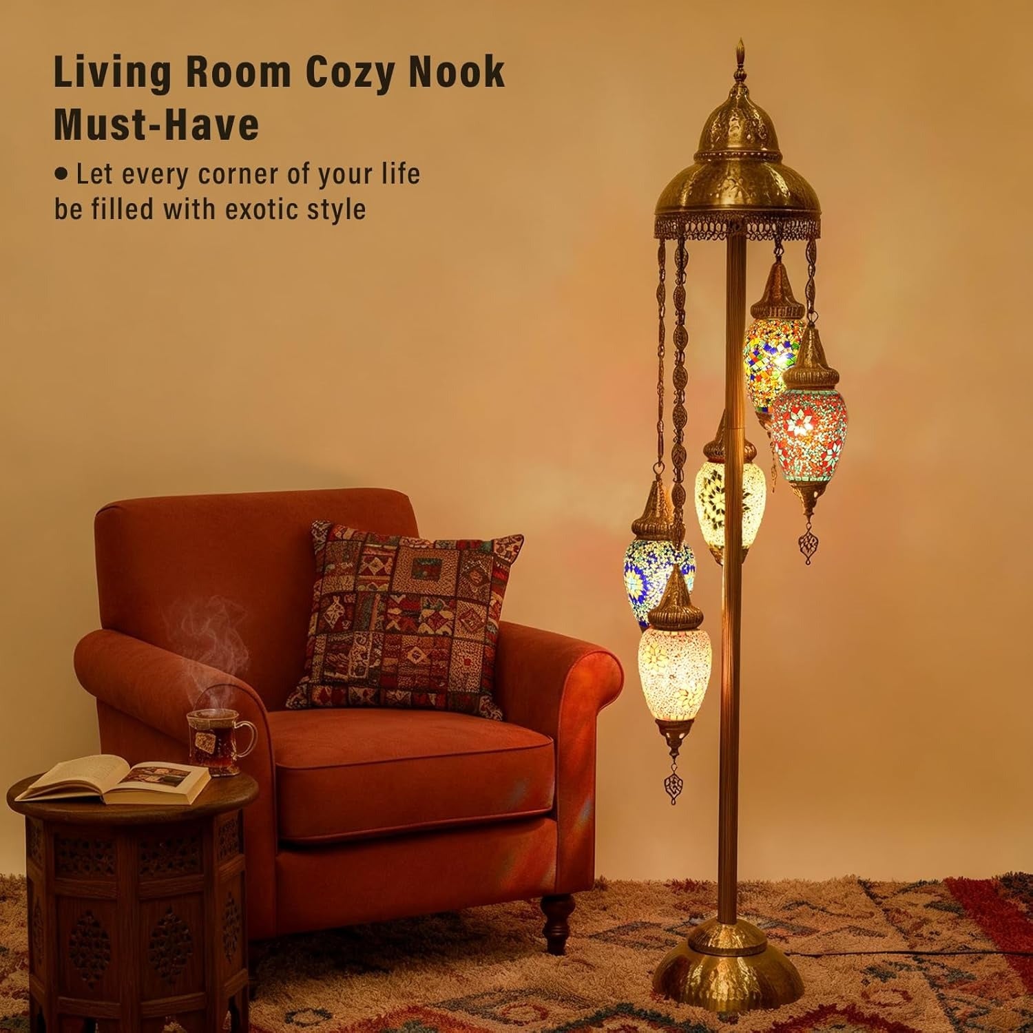 Turkish Handmade Mosaic Floor Lamp Moroccan Bohemian Style 5 Olive Shade Metal Base Living Room Decor Light