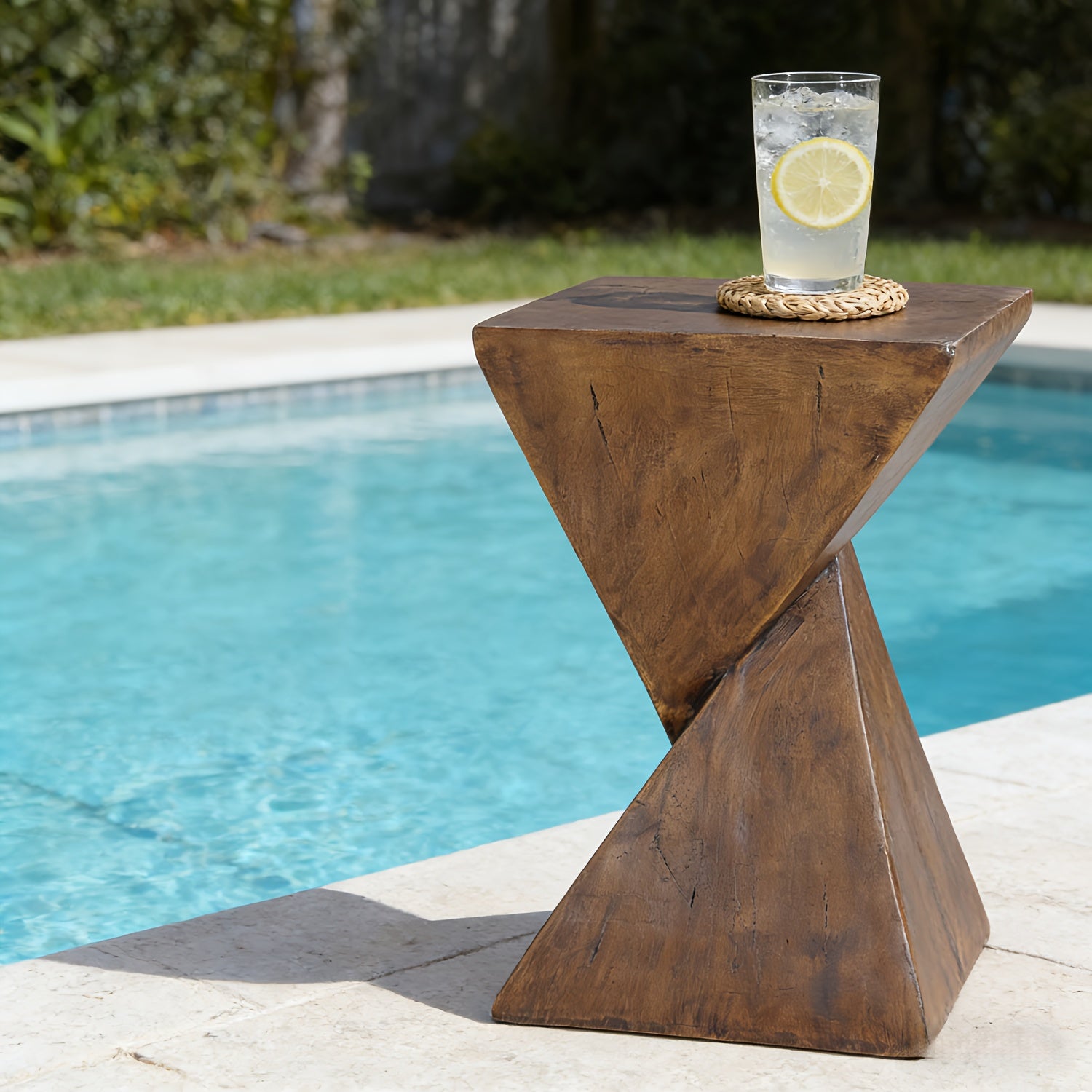 AESOME Z-Shaped Side Table & Stool - Multifunctional Lightweight Concrete Outdoor\u002F end table with Z-Shaped frame, Square Concrete Top & Stool - Natural Portable Accent table for Patio, Garden, Bedroom - Assembly Required
