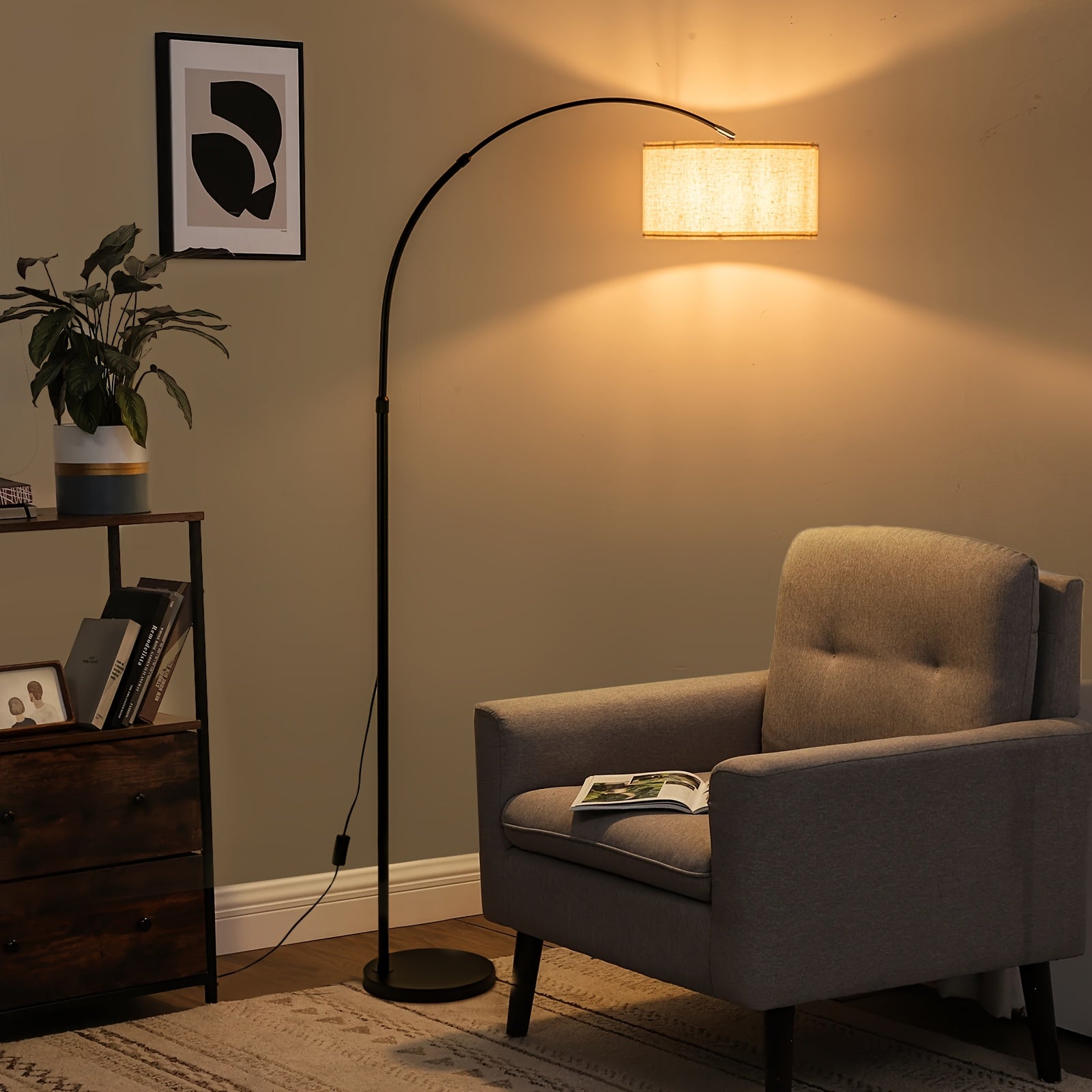 Dimmable Floor Lamp 60 Inch Adjustable Lampshade Arched Standing Floor Lamp | Modern Black Color Changing Curved Ambient Lighting for Bedroom And Living Room, Office Corner Floor Lamps