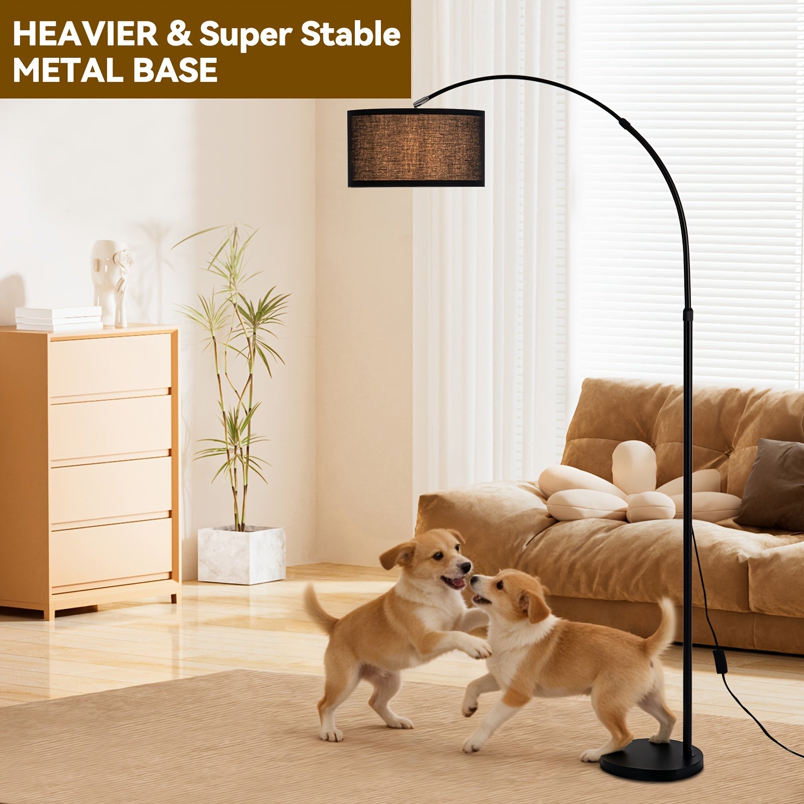 Dimmable Floor Lamp 60 Inch Adjustable Lampshade Arched Standing Floor Lamp | Modern Black Color Changing Curved Ambient Lighting for Bedroom And Living Room, Office Corner Floor Lamps