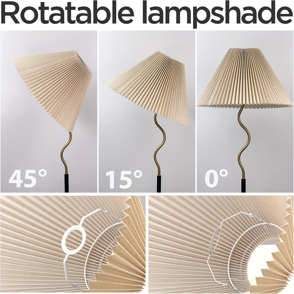 KUNJOULAM Modern Pleated Floor Lamp, Black Pole Floor Lamps, Simple Design Tall Lamp With Adjustable Beige Lampshade, Standing Lamp For Living Room, Bedroom, Office, Home