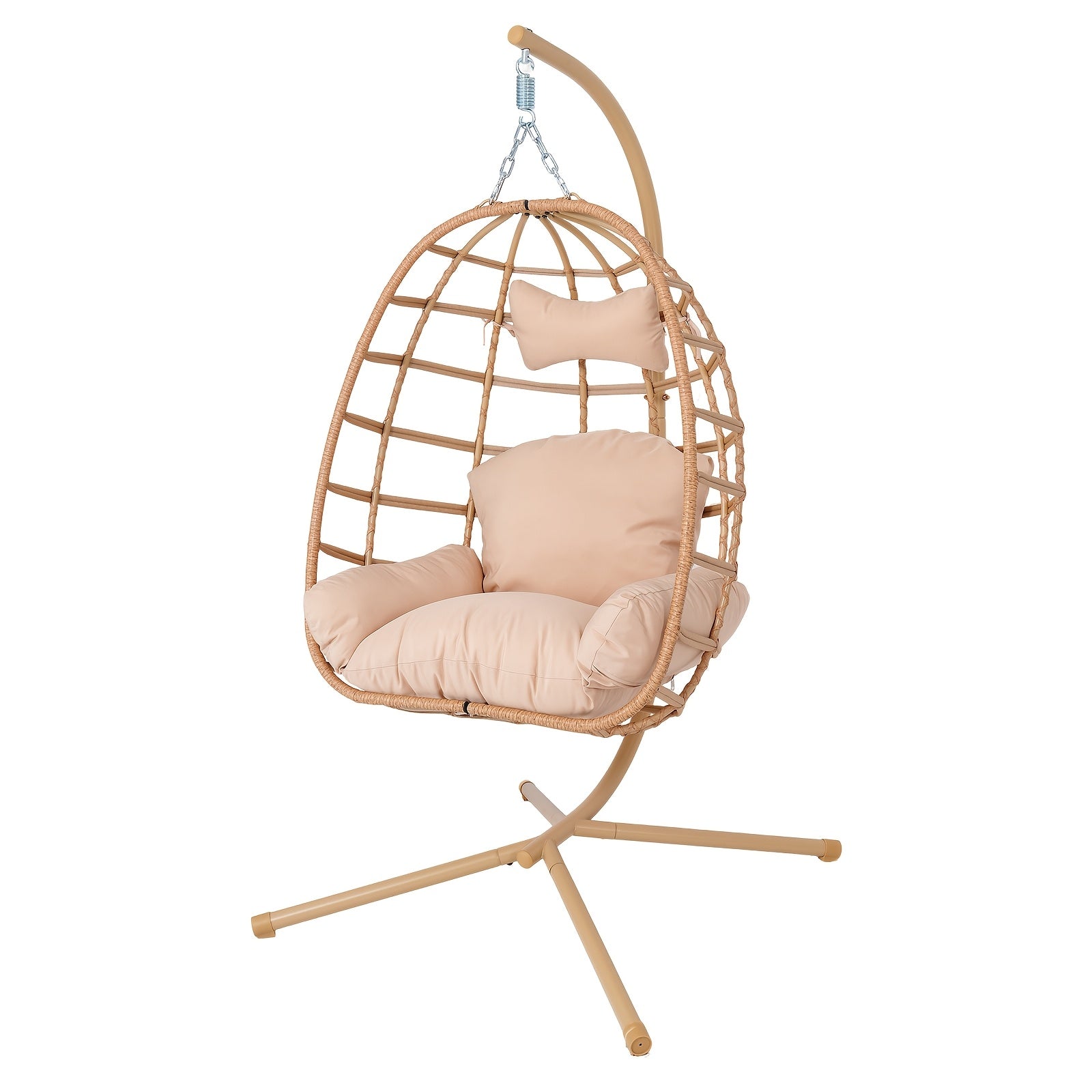Hanging Egg Chair with Stand Outdoor, Rattan Wicker Swing Hammock Chairs, Comfortable Outdoor Swing Chair, Durable Egg Swing Chair, Equipped with Cushions & Headrest, 350 Lbs Capacity, Suitable for Patio Garden, Birthday Gift or Valentine's Day