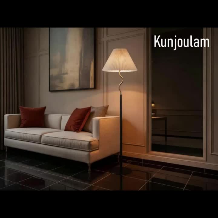 KUNJOULAM Modern Pleated Floor Lamp, Black Pole Floor Lamps, Simple Design Tall Lamp With Adjustable Beige Lampshade, Standing Lamp For Living Room, Bedroom, Office, Home