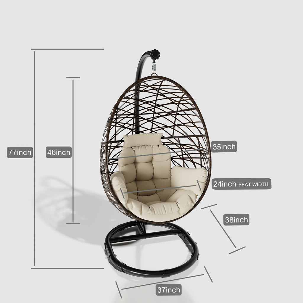 Outdoor Wicker Tear Drop Hanging Egg Chair Color Cushion Beige