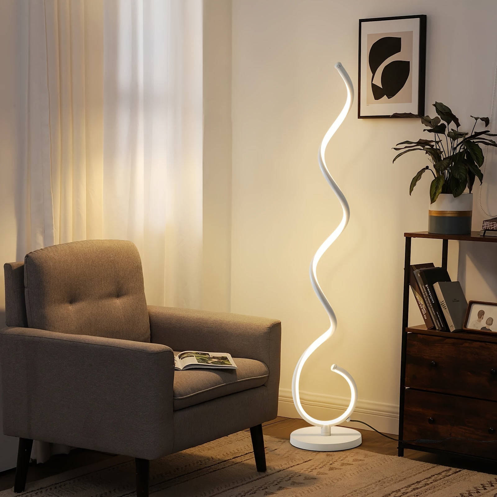 Modern Floor Lamp For Bedroom LED Floor Lamp With Remote 53 In Tall Standing Lamp Dimmable Corner Lamp 3 Color Spiral Floor Lamps For Living Room 1\u002F2H Timer
