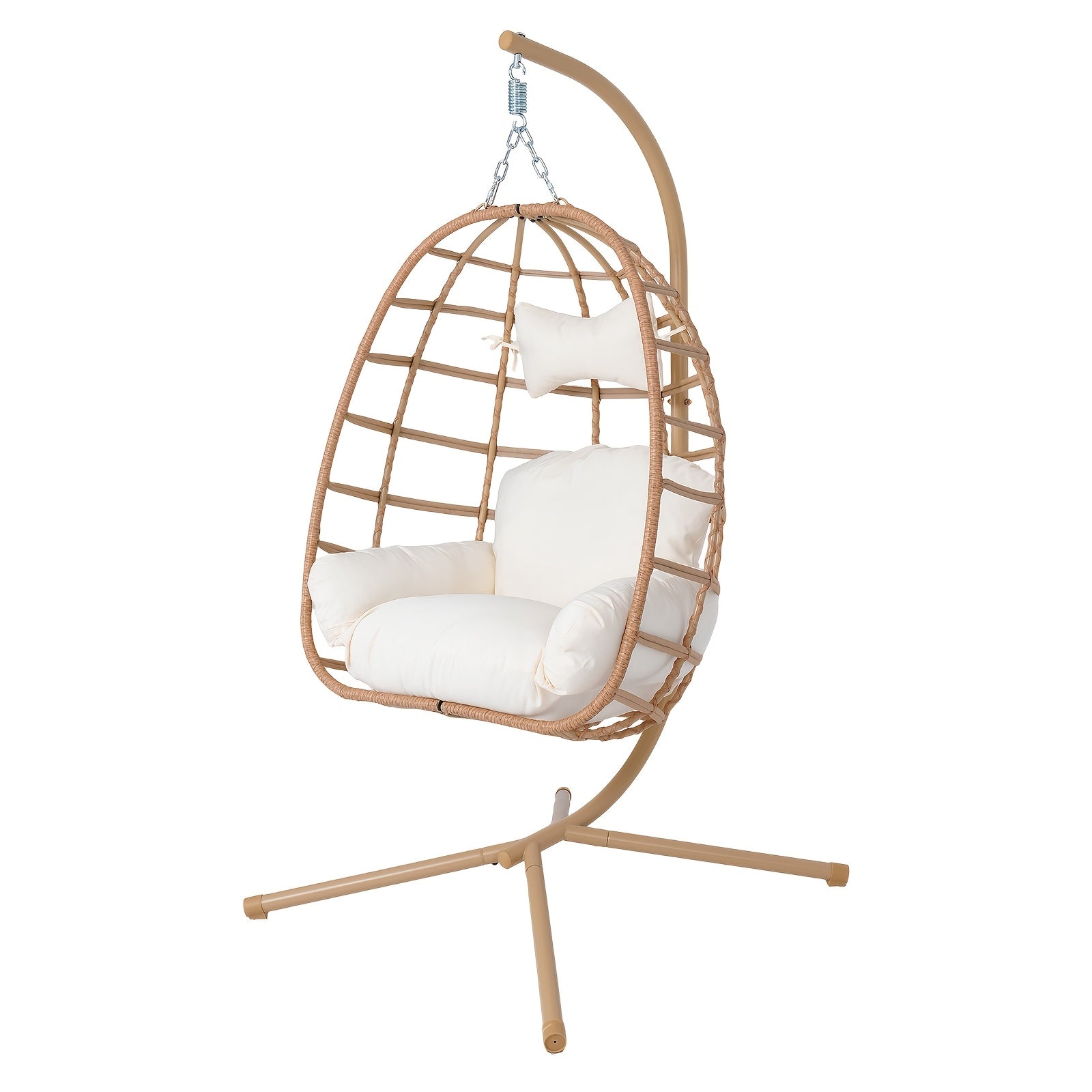 Hanging Egg Chair with Stand Outdoor, Rattan Wicker Swing Hammock Chairs, Comfortable Outdoor Swing Chair, Durable Egg Swing Chair, Equipped with Cushions & Headrest, 350 Lbs Capacity, Suitable for Patio Garden, Birthday Gift or Valentine's Day