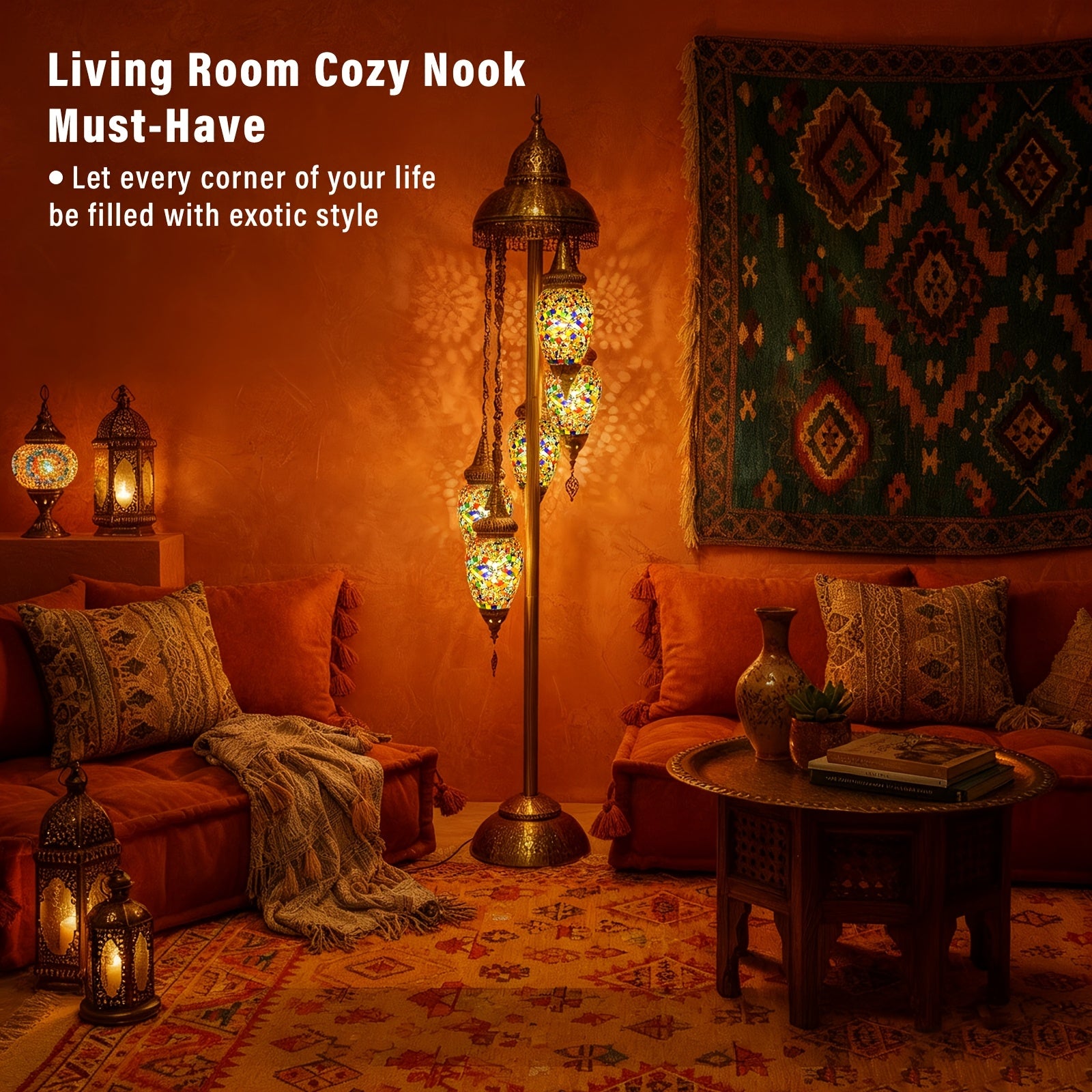 Turkish Handmade Mosaic Floor Lamp Moroccan Bohemian Style 5 Olive Shade Metal Base Living Room Decor Light