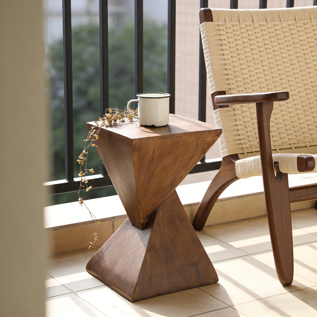 AESOME Z-Shaped Side Table & Stool - Multifunctional Lightweight Concrete Outdoor\u002F end table with Z-Shaped frame, Square Concrete Top & Stool - Natural Portable Accent table for Patio, Garden, Bedroom - Assembly Required