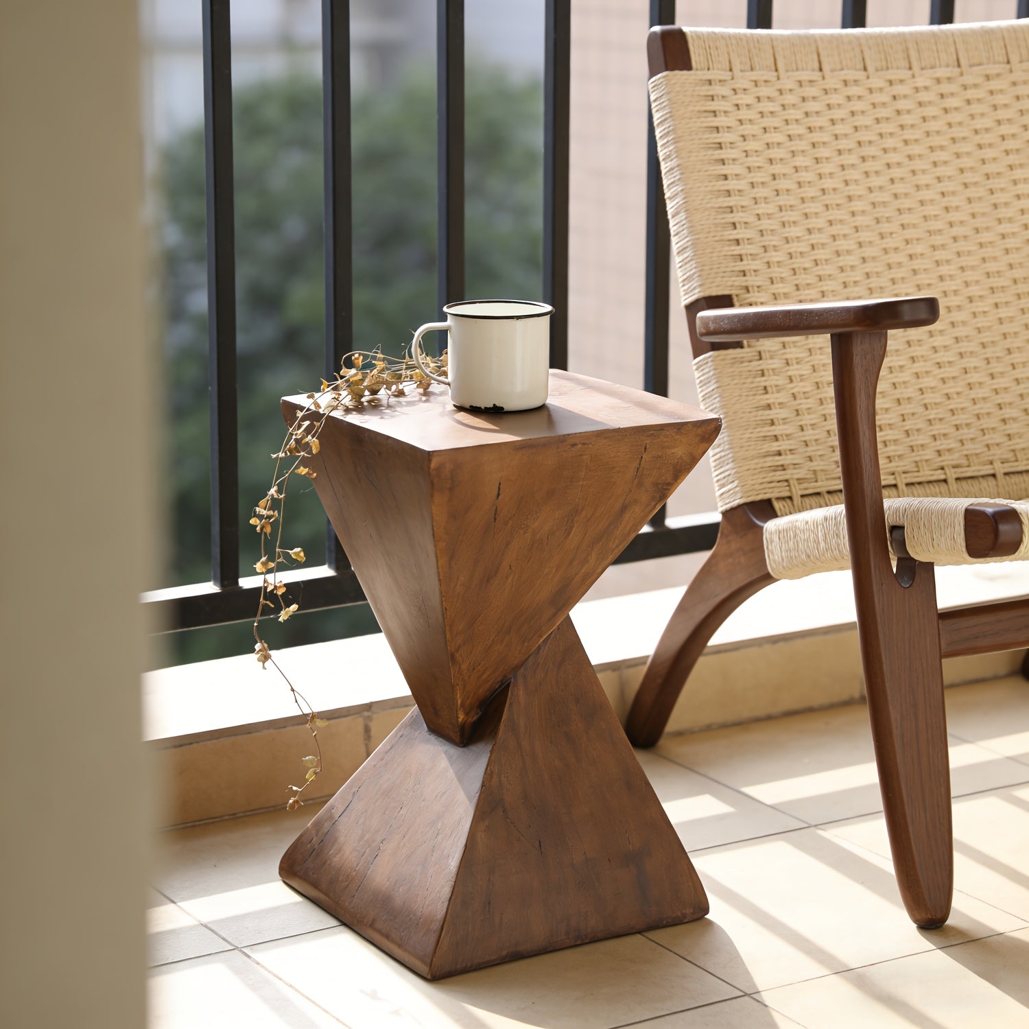 AESOME Z-Shaped Side Table & Stool - Multifunctional Lightweight Concrete Outdoor\u002F end table with Z-Shaped frame, Square Concrete Top & Stool - Natural Portable Accent table for Patio, Garden, Bedroom - Assembly Required