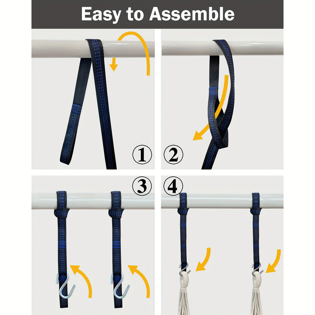 Hanging Hammock Chair with Two Cushions, Durable Webbing Straps And Hooks, Handcrafted for Outdoor Use in Gardens, Porches, And Patios