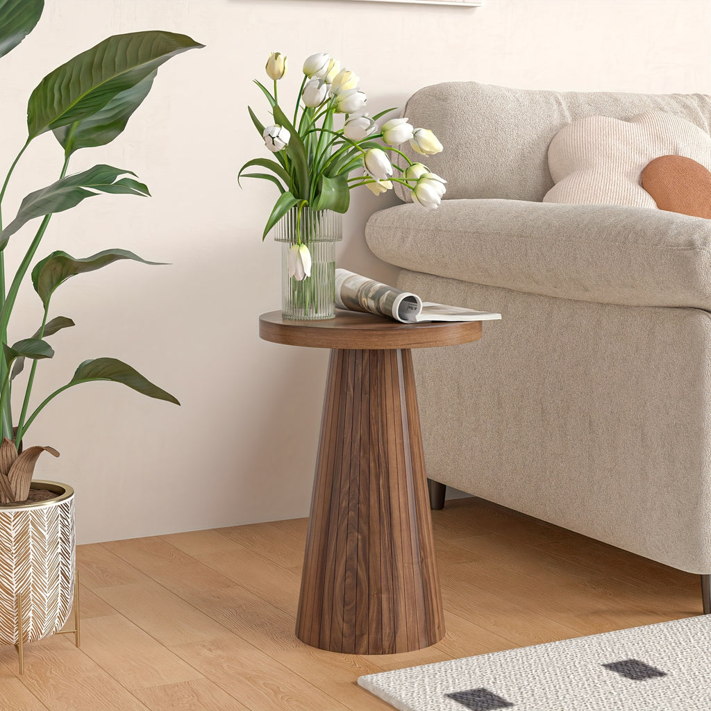 Elegant Side Table Mid-Century Modern Elegant Round Side Table | Sturdy Pine Wood Frame, Ideal for Living Room, Bedroom, or Office, Easy Assembly, Space-Saving Base, Cute Room Decor