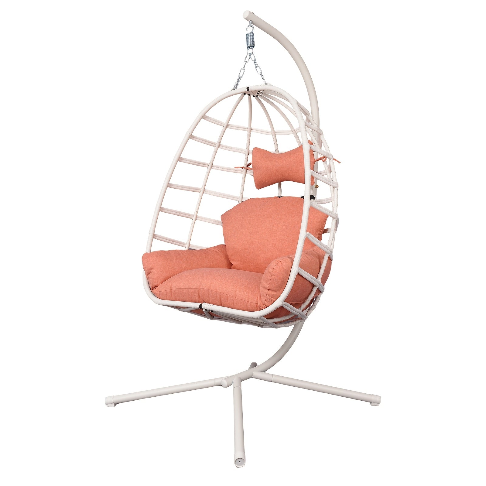 Hanging Egg Chair with Stand Outdoor, Rattan Wicker Swing Hammock Chairs, Comfortable Outdoor Swing Chair, Durable Egg Swing Chair, Equipped with Cushions & Headrest, 350 Lbs Capacity, Suitable for Patio Garden, Birthday Gift or Valentine's Day