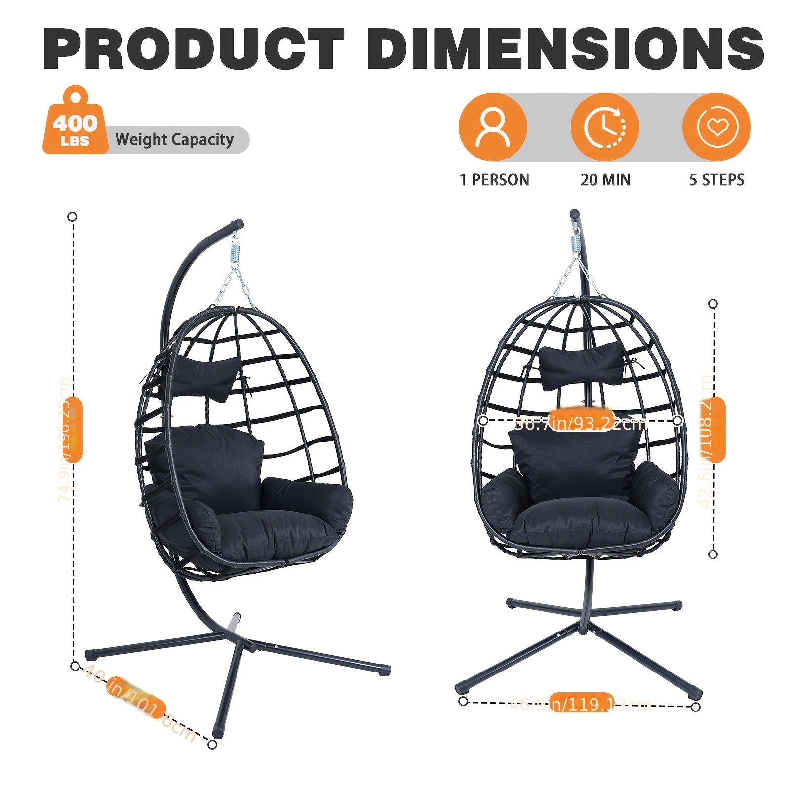 Egg-shaped Hanging Chair with Headrest and Frame, Courtyard Hanging Chair, Suitable for Outdoor Camping, Balcony, and Garden Use, Enhanced X-shaped Frame, UV-resistant Cushions, Soft, Breathable, and Skin-friendly