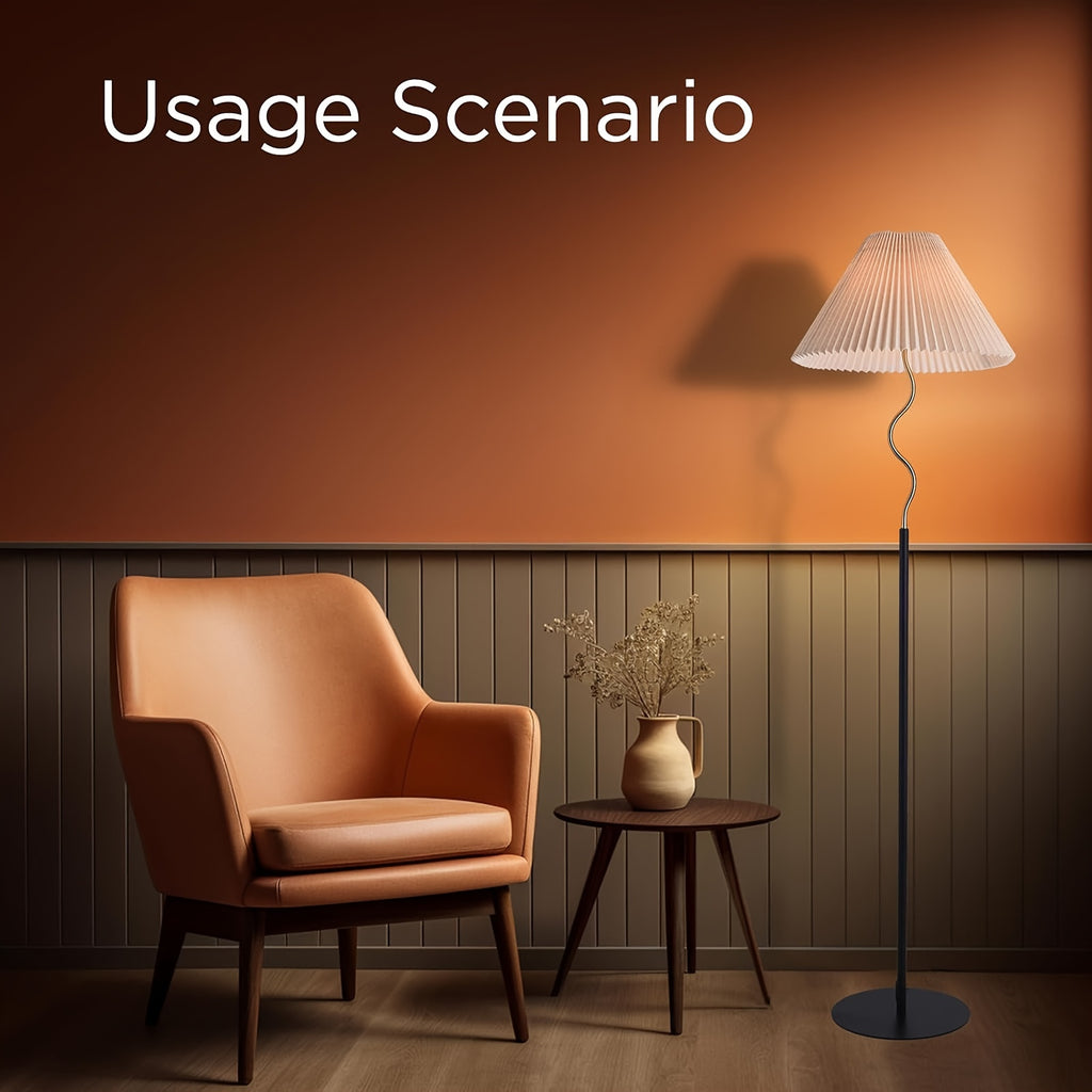 KUNJOULAM Modern Pleated Floor Lamp, Black Pole Floor Lamps, Simple Design Tall Lamp With Adjustable Beige Lampshade, Standing Lamp For Living Room, Bedroom, Office, Home