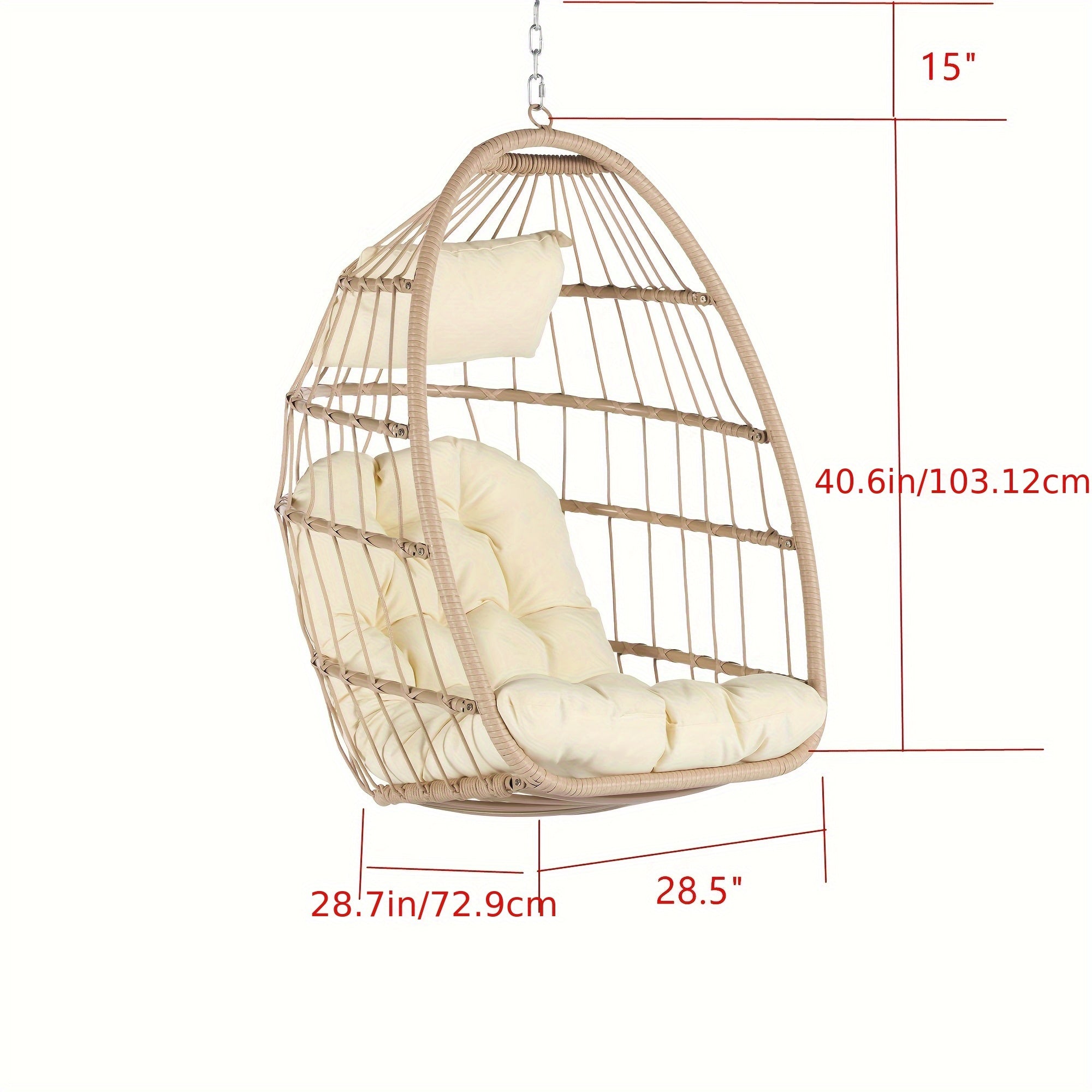 Indoor Outdoor Egg Swing Chair Without Stand, Patio Wicker Rattan Hanging Chair W\u002FCushion, All Weather Foldable Hammock Chair Basket Chairs For Bedroom, Porch