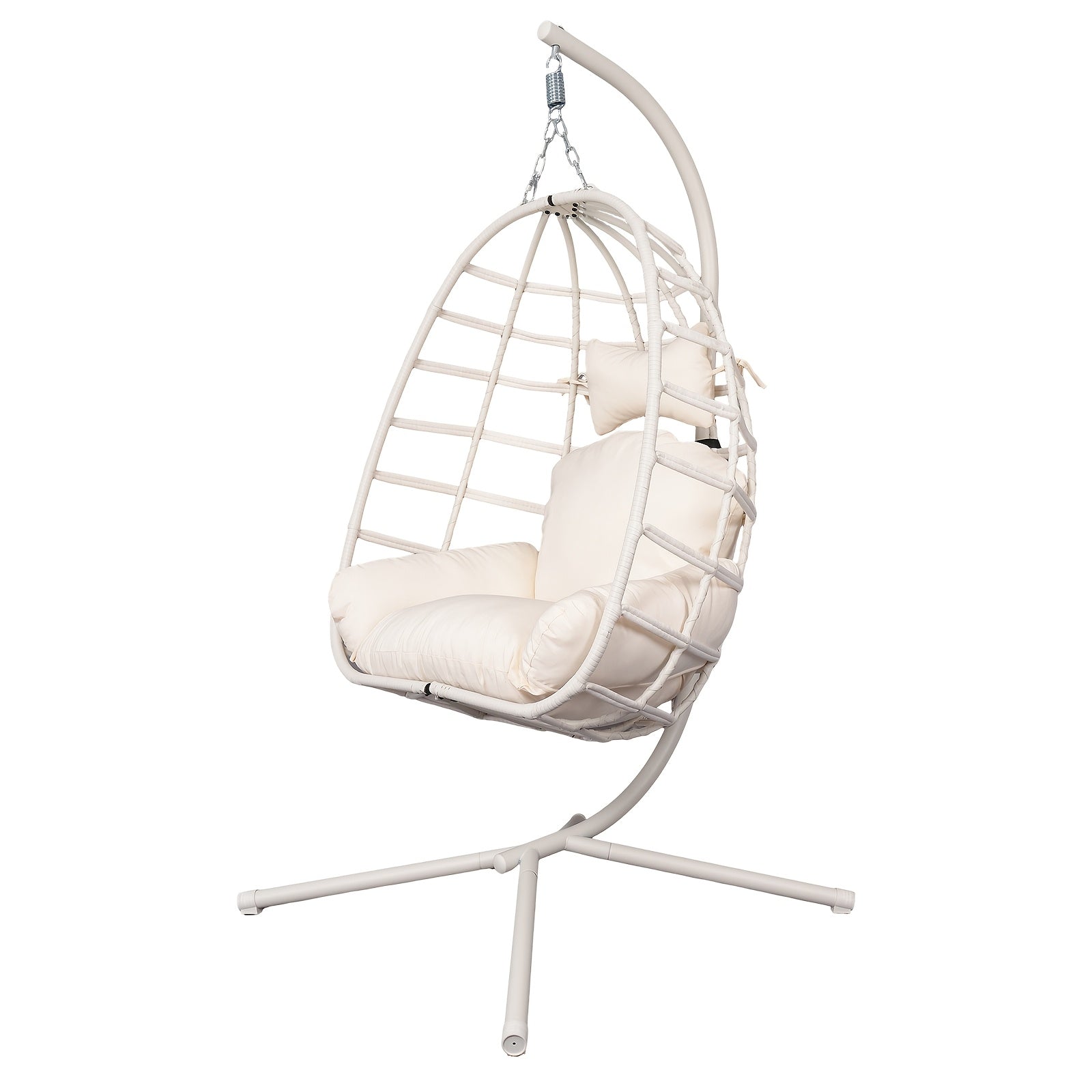 Hanging Egg Chair with Stand Outdoor, Rattan Wicker Swing Hammock Chairs, Comfortable Outdoor Swing Chair, Durable Egg Swing Chair, Equipped with Cushions & Headrest, 350 Lbs Capacity, Suitable for Patio Garden, Birthday Gift or Valentine's Day