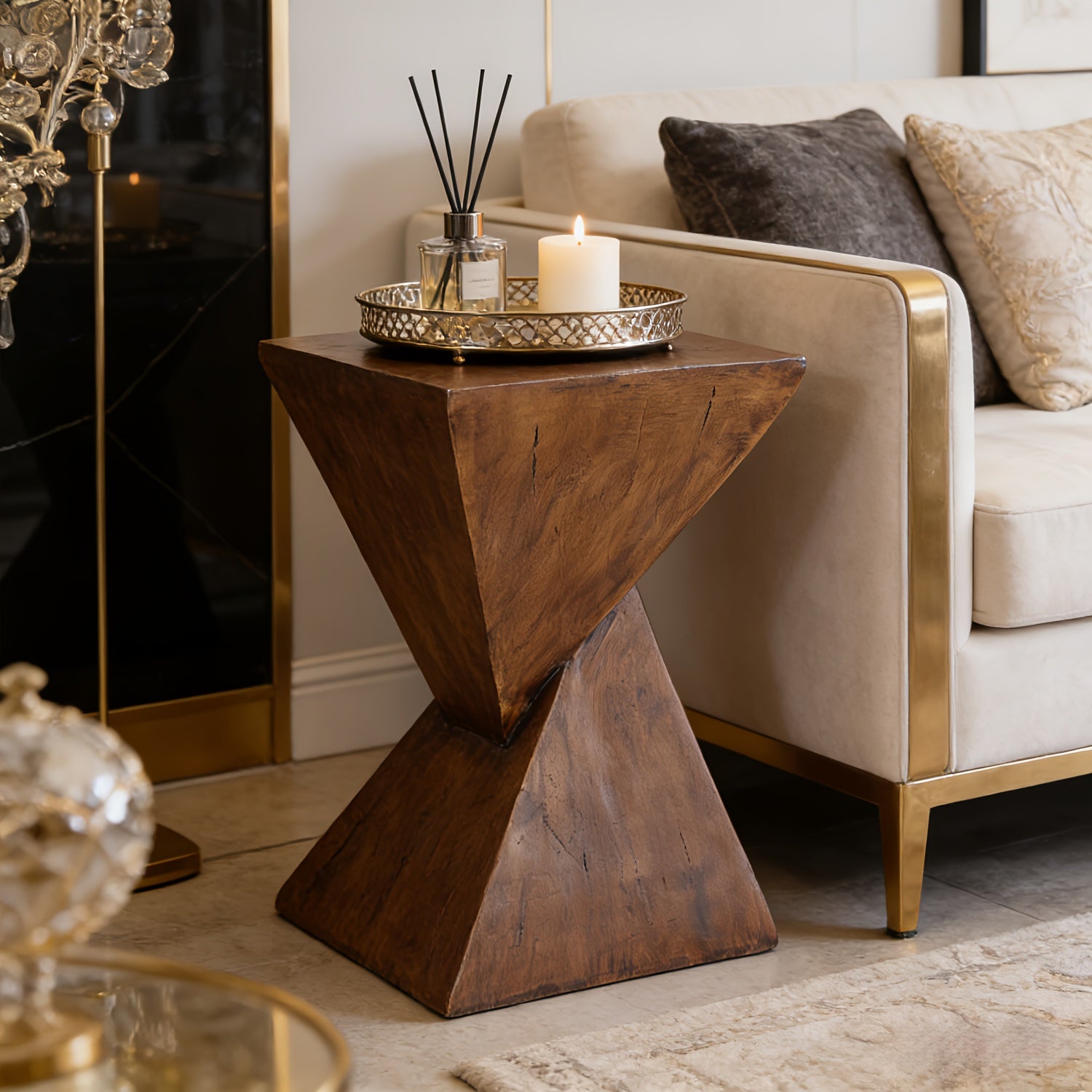 AESOME Z-Shaped Side Table & Stool - Multifunctional Lightweight Concrete Outdoor\u002F end table with Z-Shaped frame, Square Concrete Top & Stool - Natural Portable Accent table for Patio, Garden, Bedroom - Assembly Required
