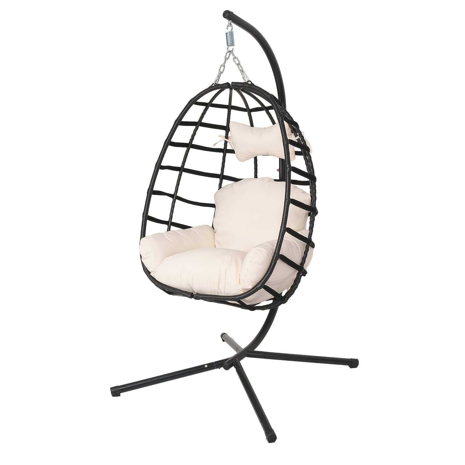Hanging Egg Chair with Stand Outdoor, Rattan Wicker Swing Hammock Chairs, Comfortable Outdoor Swing Chair, Durable Egg Swing Chair, Equipped with Cushions & Headrest, 350 Lbs Capacity, Suitable for Patio Garden, Birthday Gift or Valentine's Day