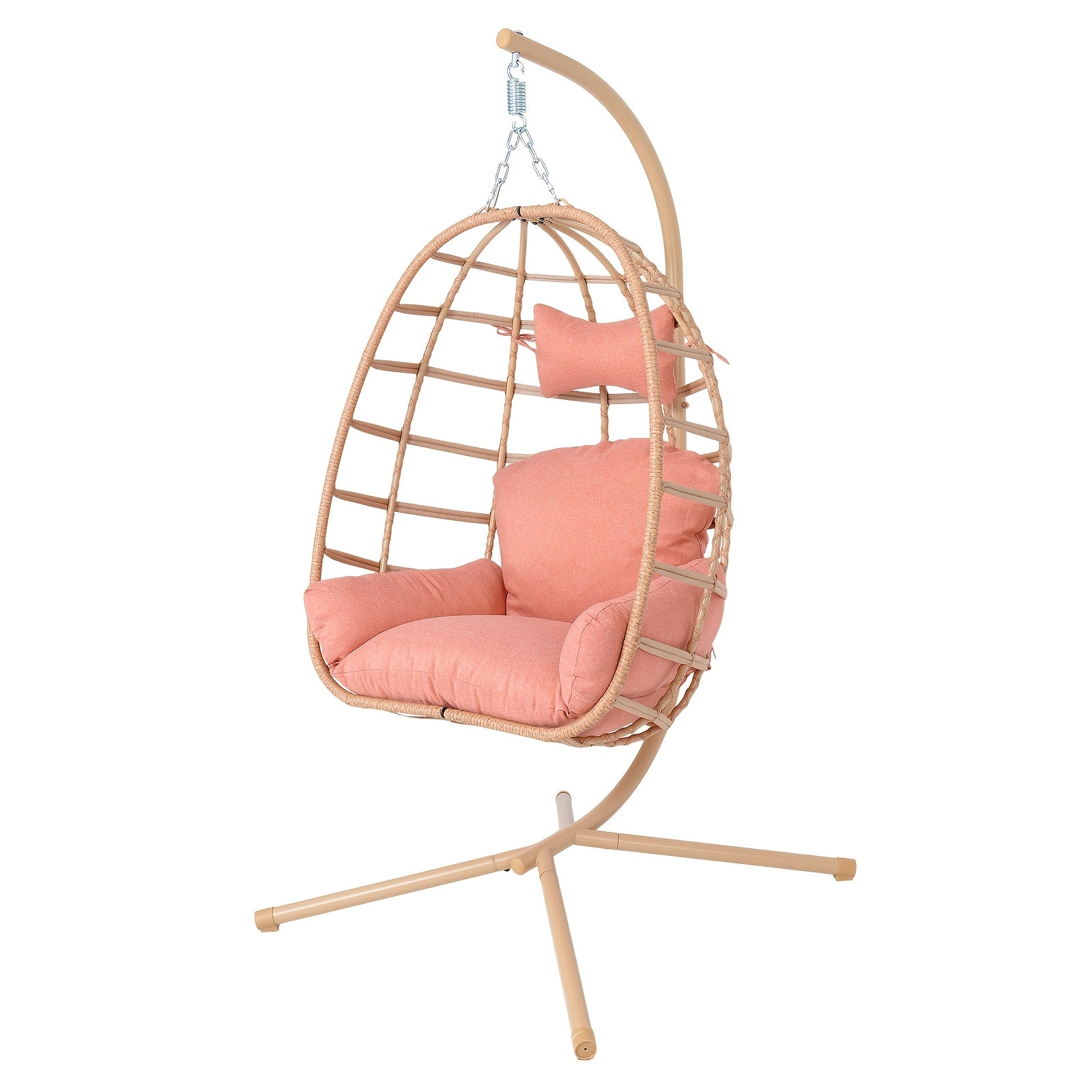Hanging Egg Chair with Stand Outdoor, Rattan Wicker Swing Hammock Chairs, Comfortable Outdoor Swing Chair, Durable Egg Swing Chair, Equipped with Cushions & Headrest, 350 Lbs Capacity, Suitable for Patio Garden, Birthday Gift or Valentine's Day