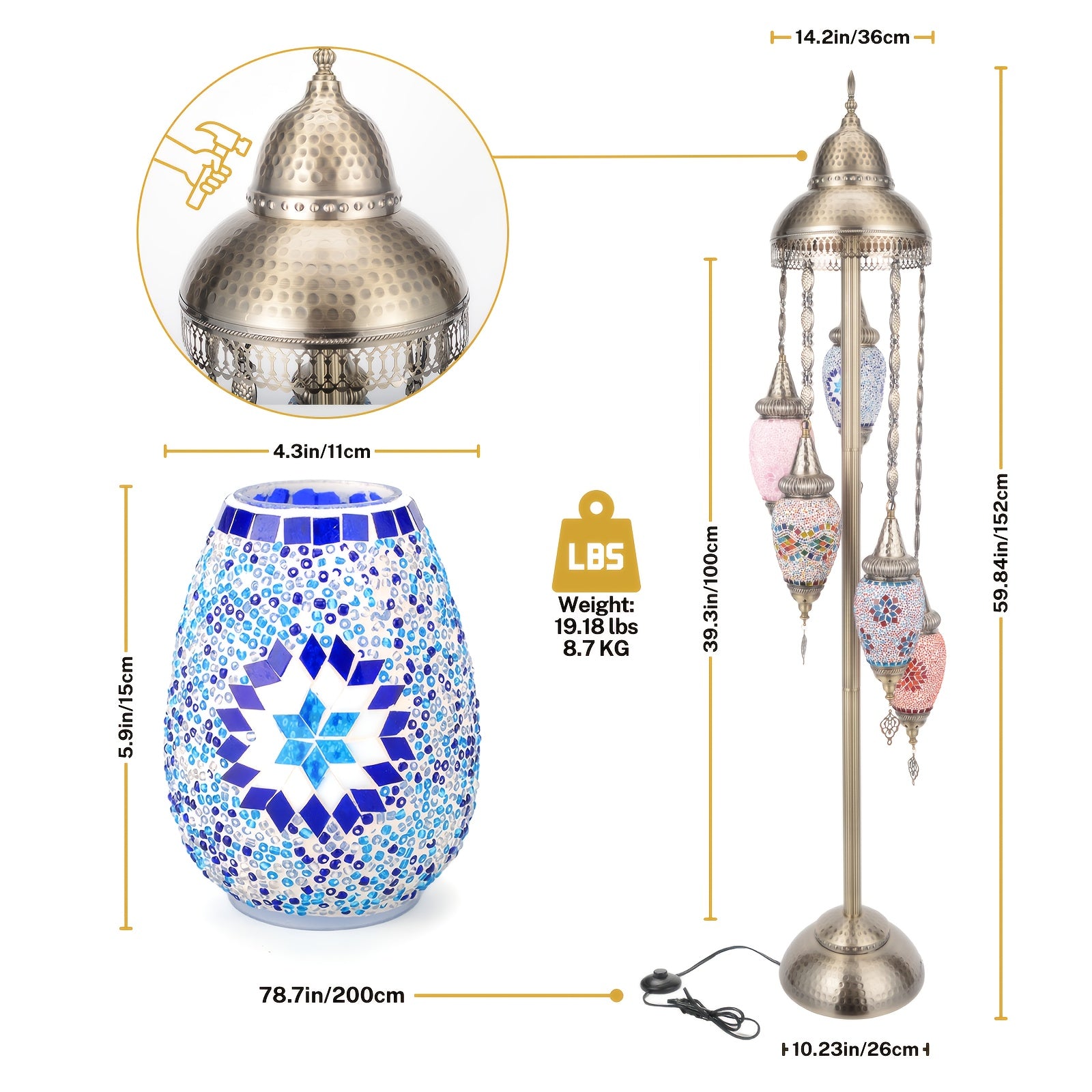 Turkish Handmade Mosaic Floor Lamp Moroccan Bohemian Style 5 Olive Shade Metal Base Living Room Decor Light