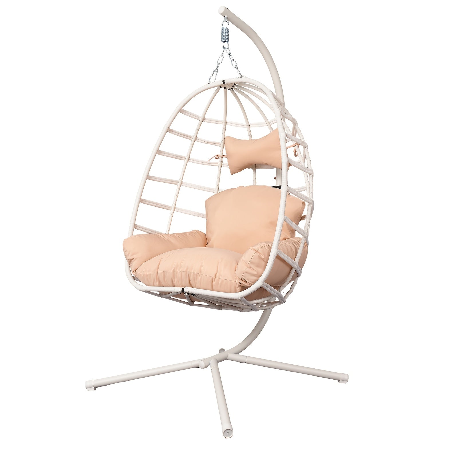 Hanging Egg Chair with Stand Outdoor, Rattan Wicker Swing Hammock Chairs, Comfortable Outdoor Swing Chair, Durable Egg Swing Chair, Equipped with Cushions & Headrest, 350 Lbs Capacity, Suitable for Patio Garden, Birthday Gift or Valentine's Day
