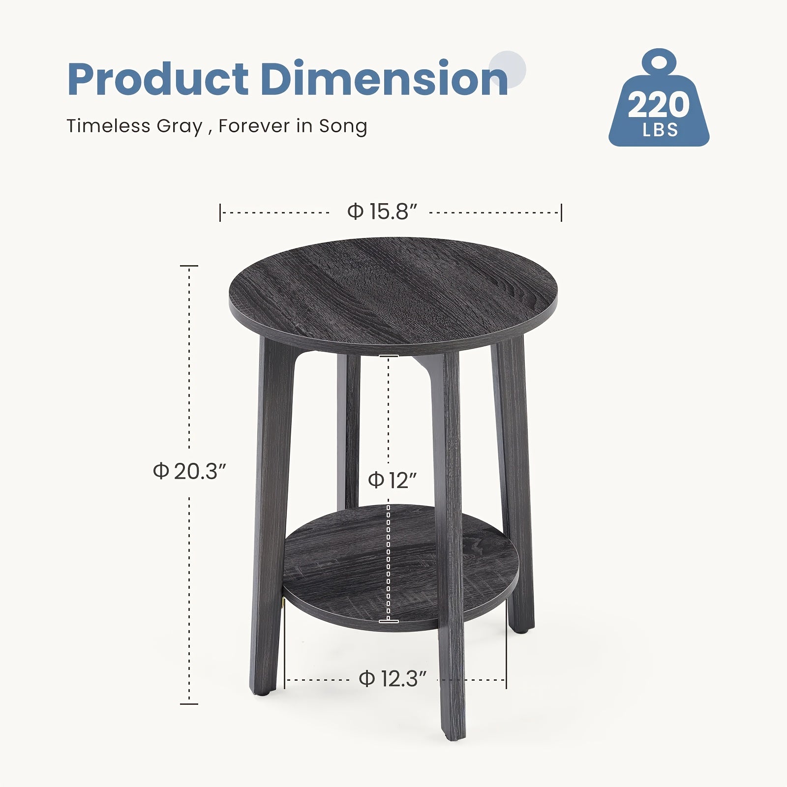 Compact Circular Side Table, Measuring 15.75 Inches in Diameter And 20.28 Inches in Height, Designed As a Nightstand with Tapered Legs And Smooth Curves, Ideal for Small Living Rooms Or Bedrooms
