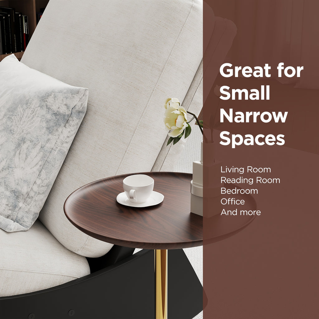 Tea Tables Modern Marble Base Side Table with Golden Metal Stem, Round Walnut Tray End Table for Living Room Bedroom Applicable to Coffee Tables And Tea Tables
