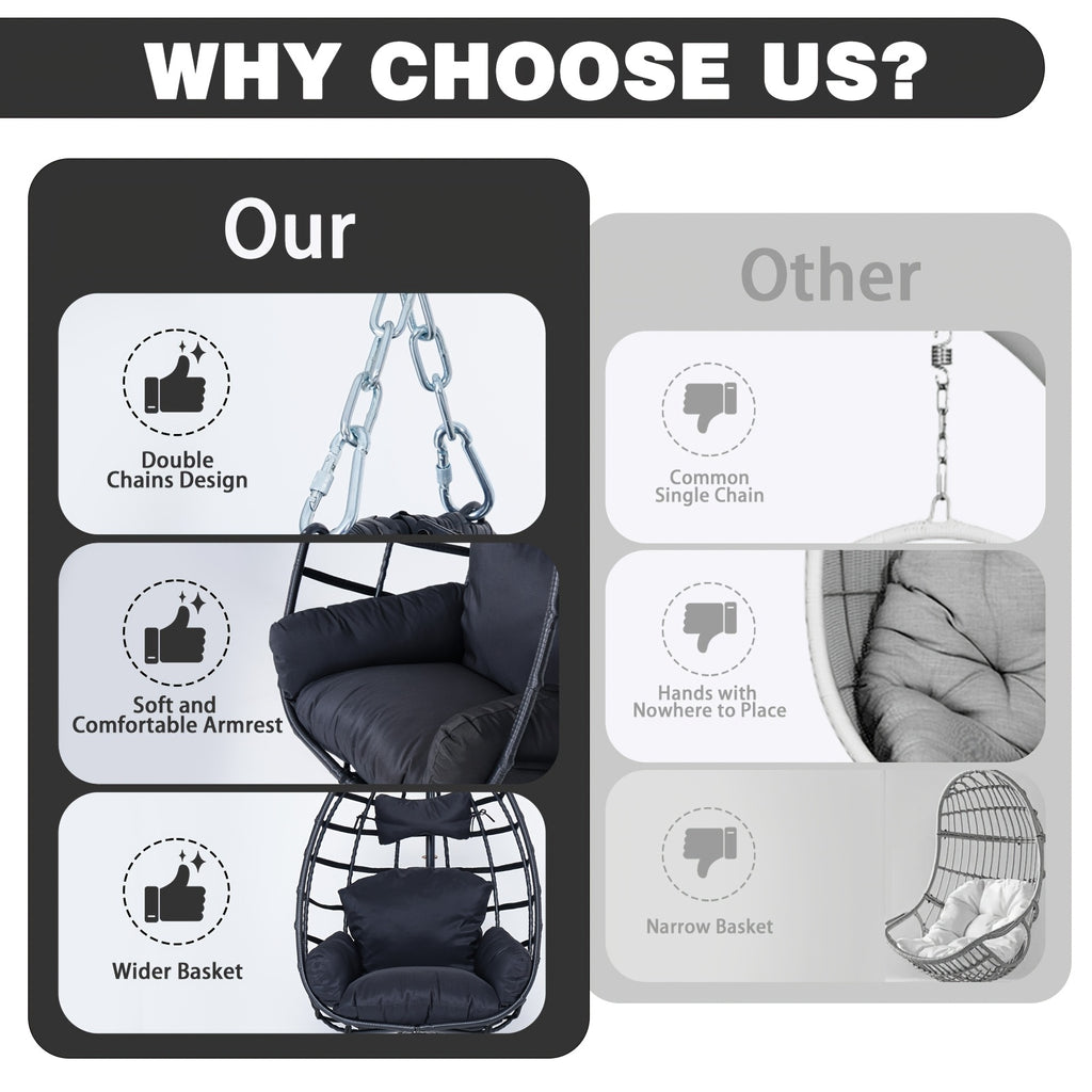 Egg-shaped Hanging Chair with Headrest and Frame, Courtyard Hanging Chair, Suitable for Outdoor Camping, Balcony, and Garden Use, Enhanced X-shaped Frame, UV-resistant Cushions, Soft, Breathable, and Skin-friendly