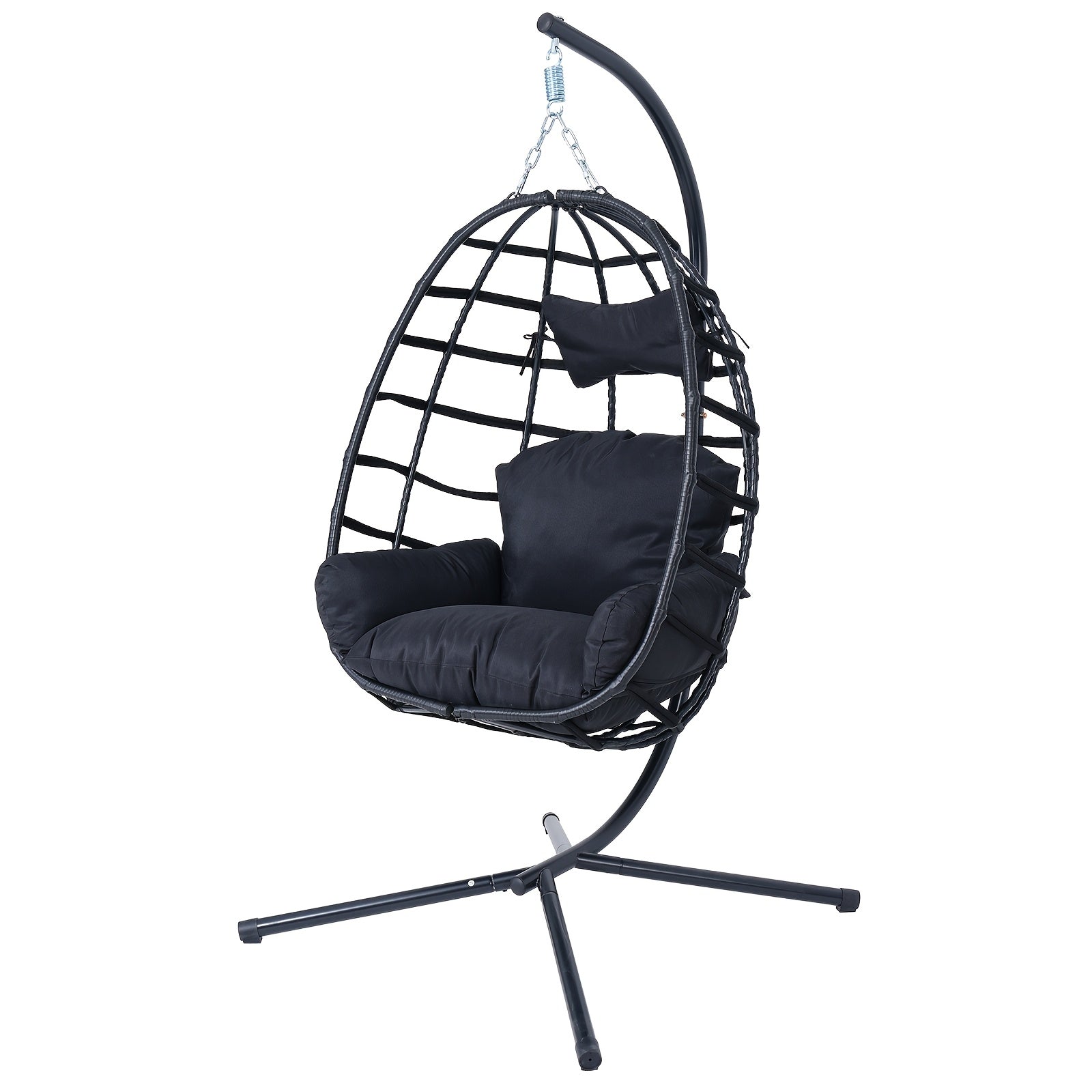 Egg-shaped Hanging Chair with Headrest and Frame, Courtyard Hanging Chair, Suitable for Outdoor Camping, Balcony, and Garden Use, Enhanced X-shaped Frame, UV-resistant Cushions, Soft, Breathable, and Skin-friendly