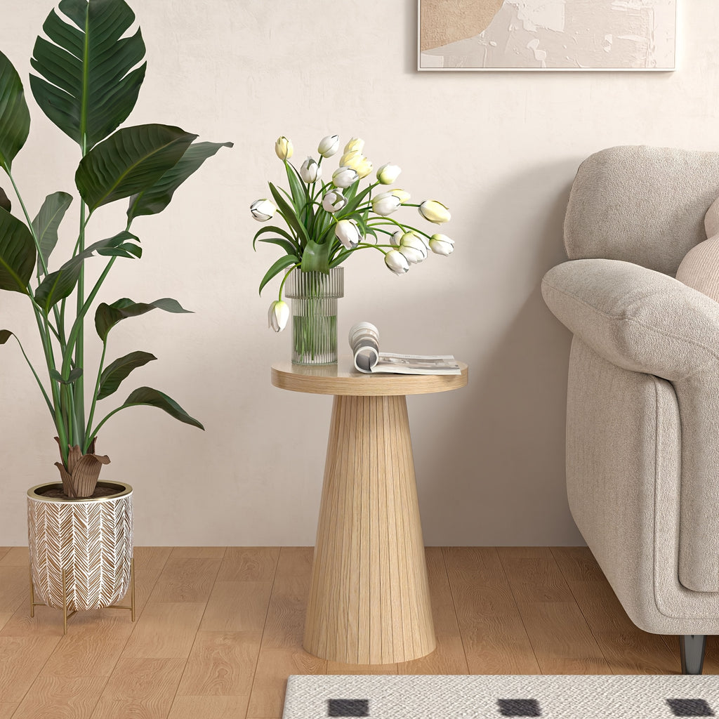 Elegant Side Table Mid-Century Modern Elegant Round Side Table | Sturdy Pine Wood Frame, Ideal for Living Room, Bedroom, or Office, Easy Assembly, Space-Saving Base, Cute Room Decor