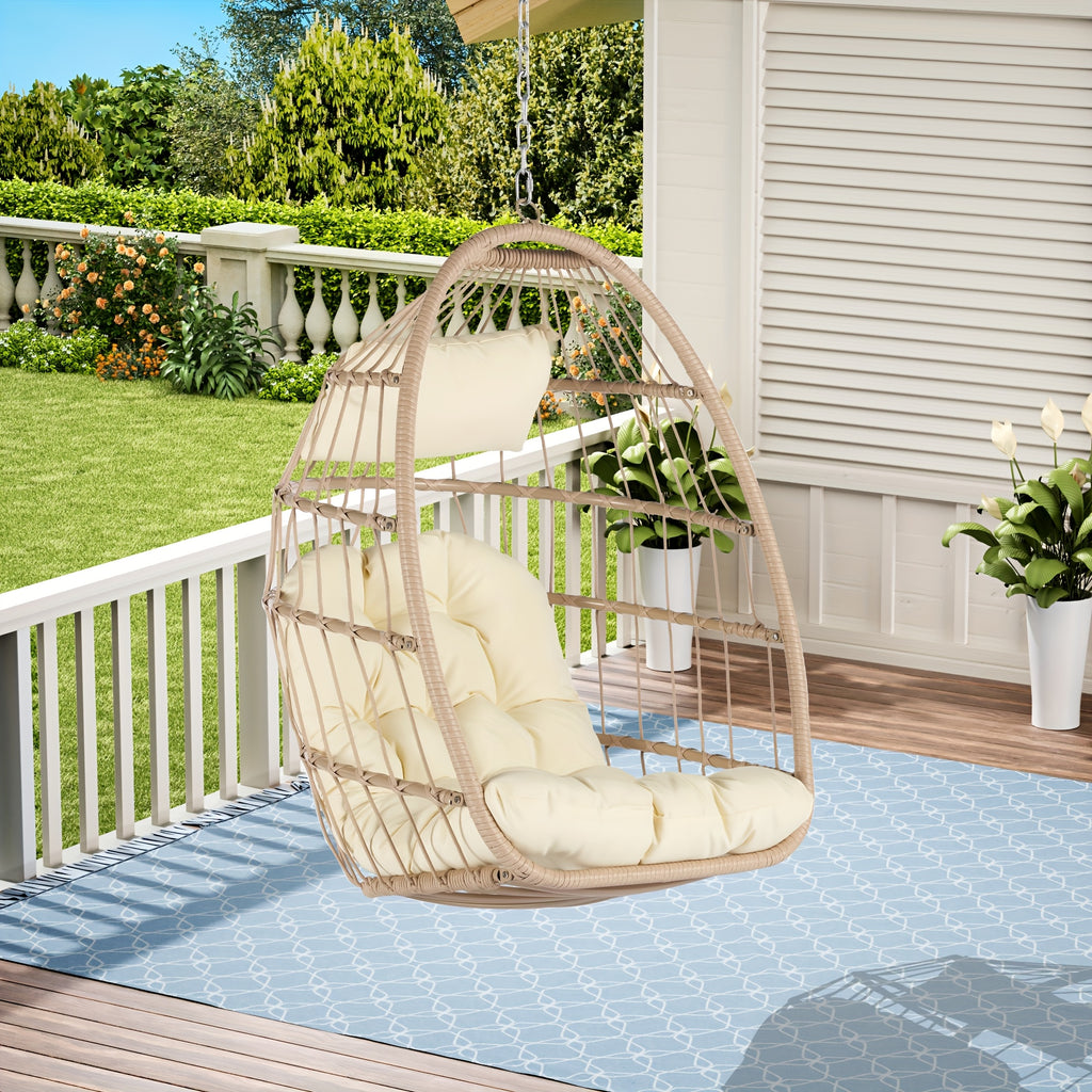 Indoor Outdoor Egg Swing Chair Without Stand, Patio Wicker Rattan Hanging Chair W\u002FCushion, All Weather Foldable Hammock Chair Basket Chairs For Bedroom, Porch
