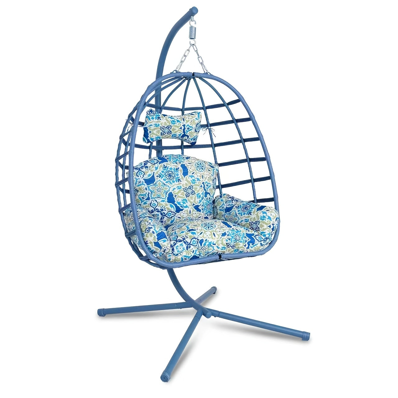 Egg-shaped Hanging Chair with Headrest and Frame, Courtyard Hanging Chair, Suitable for Outdoor Camping, Balcony, and Garden Use, Enhanced X-shaped Frame, UV-resistant Cushions, Soft, Breathable, and Skin-friendly