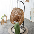 Hanging Egg Chair with Stand for Indoor And Outdoor Use, Wicker Design, Comfortable Hammock Chair with Plush Cushion, Sturdy Round Metal Base Ideal for Relaxing on The Patio, Balcony, Bedroom, Or Garden