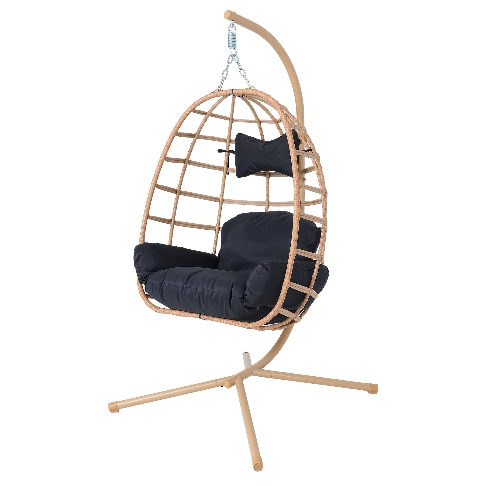 Hanging Egg Chair with Stand Outdoor, Rattan Wicker Swing Hammock Chairs, Comfortable Outdoor Swing Chair, Durable Egg Swing Chair, Equipped with Cushions & Headrest, 350 Lbs Capacity, Suitable for Patio Garden, Birthday Gift or Valentine's Day